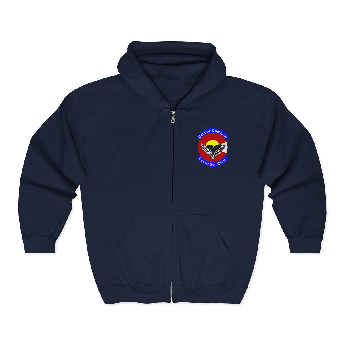 Central Colorado Corvette Club Zip Hoodie — Screen Printed Front and Back Logos
