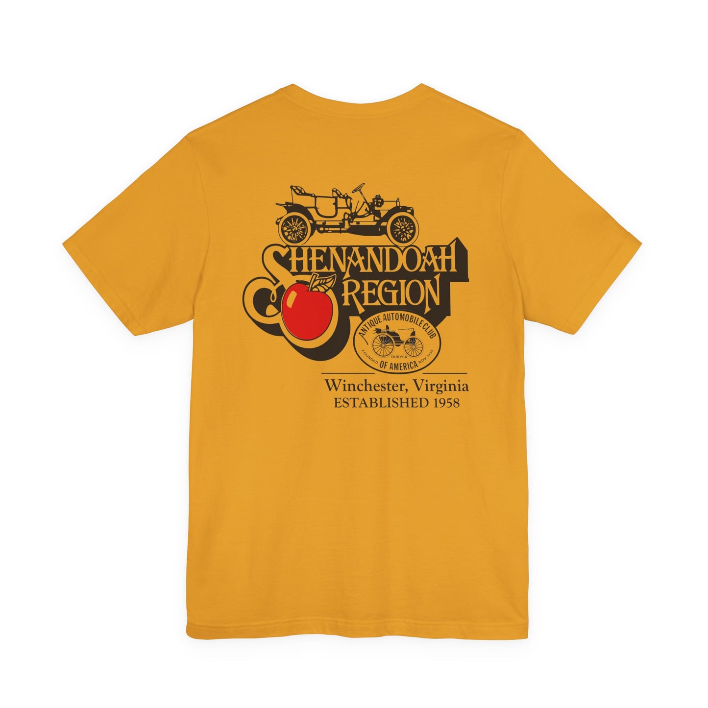 Shenandoah Region AACA Winchester VA Tee - Small AACA Logo Front and Large Shenandoah Region AACA Logo on Back
