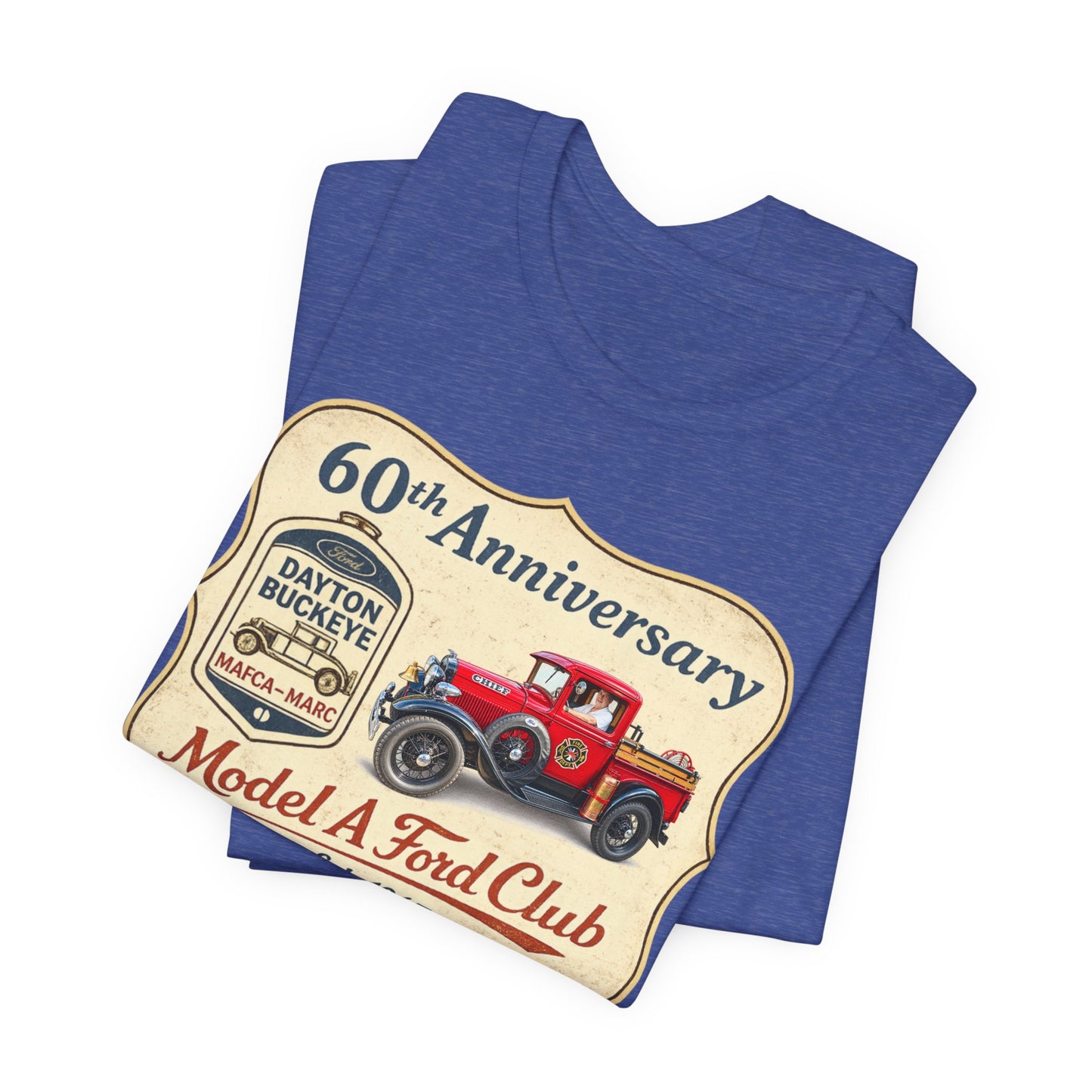 Dayton Buckeye Model A Ford Club 60th Anniversary Tee (LTG) - Vintage Red Fire Truck Tee