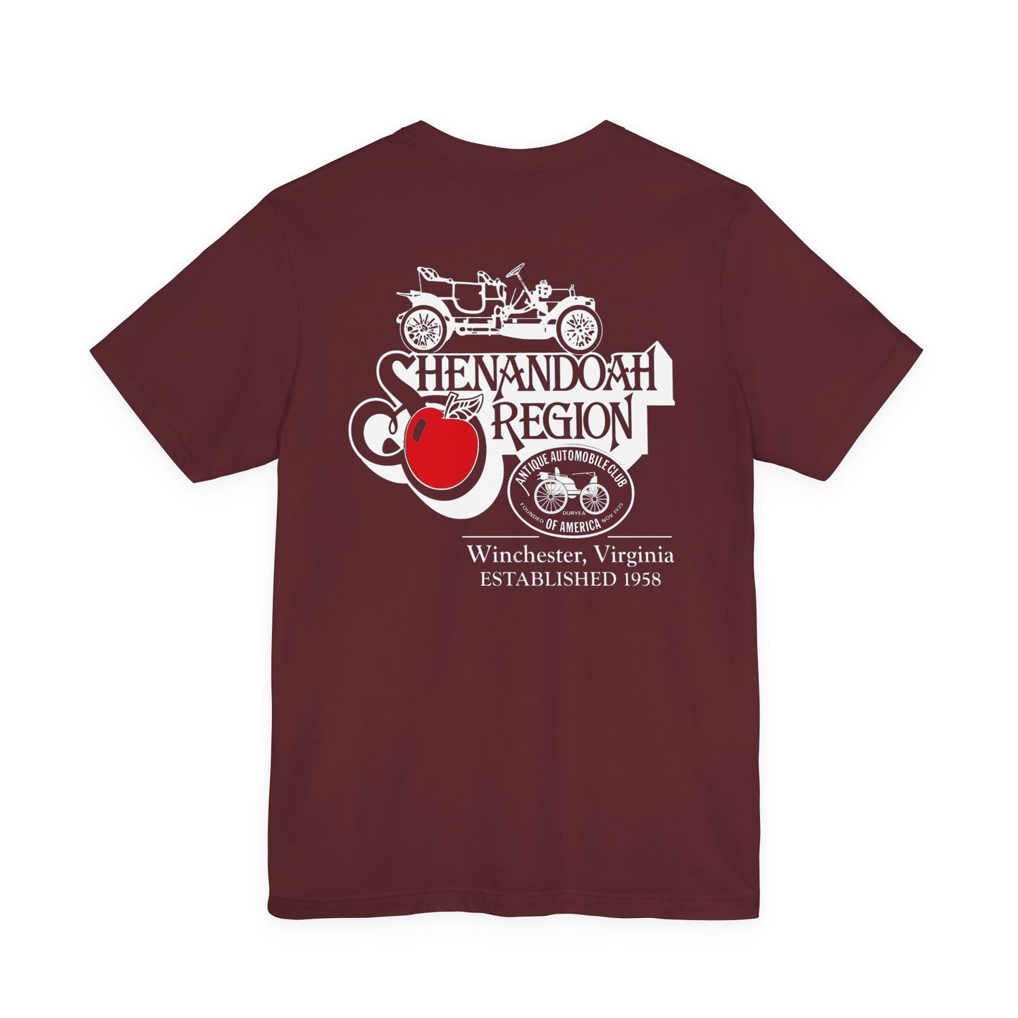 Shenandoah Region AACA Tee — Small AACA Front Logo and Large Shenandoah Region AACA Back Logo
