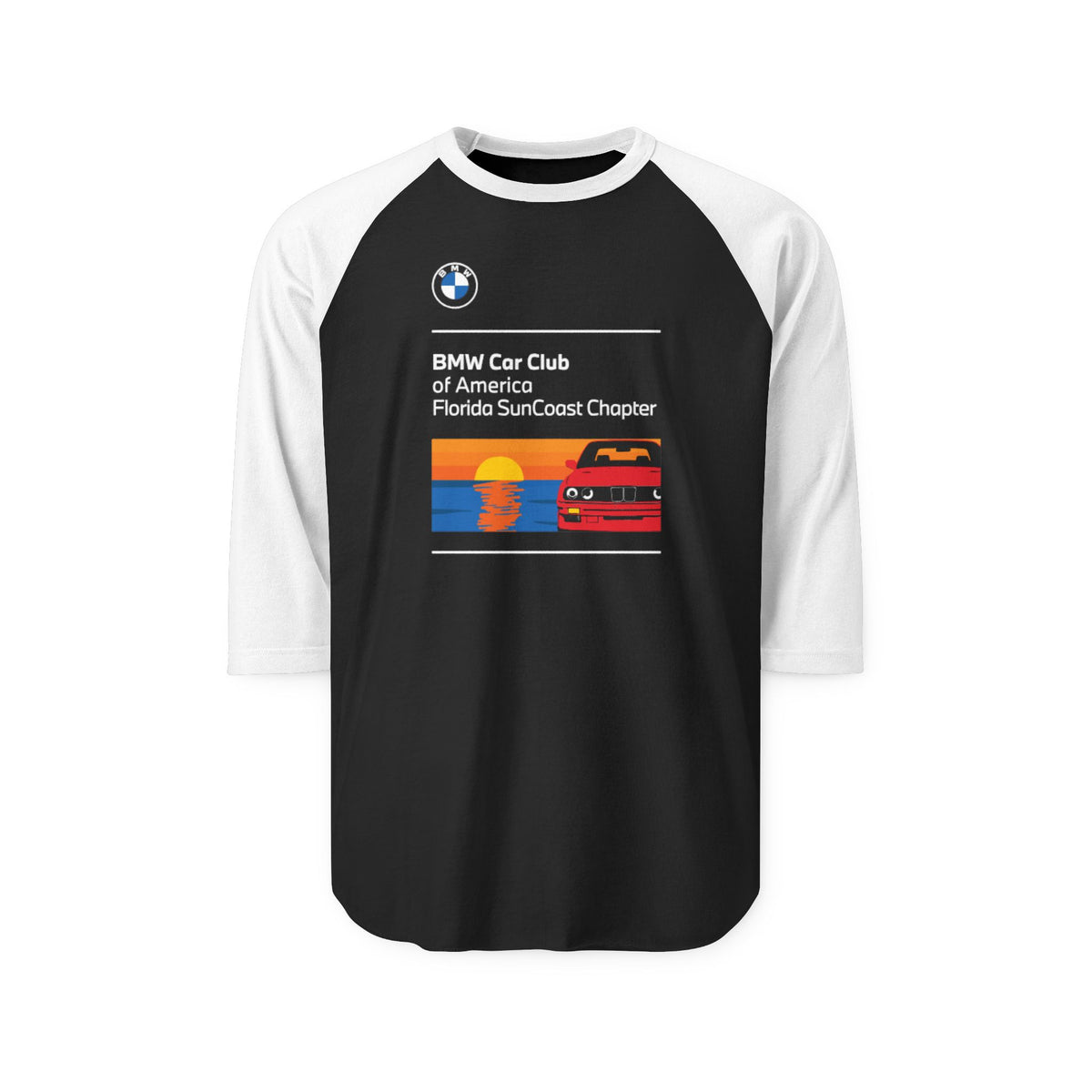 BMW Car Club of America Florida SunCoast Chapter Unisex Three-Quarter Sleeve Raglan Shirt