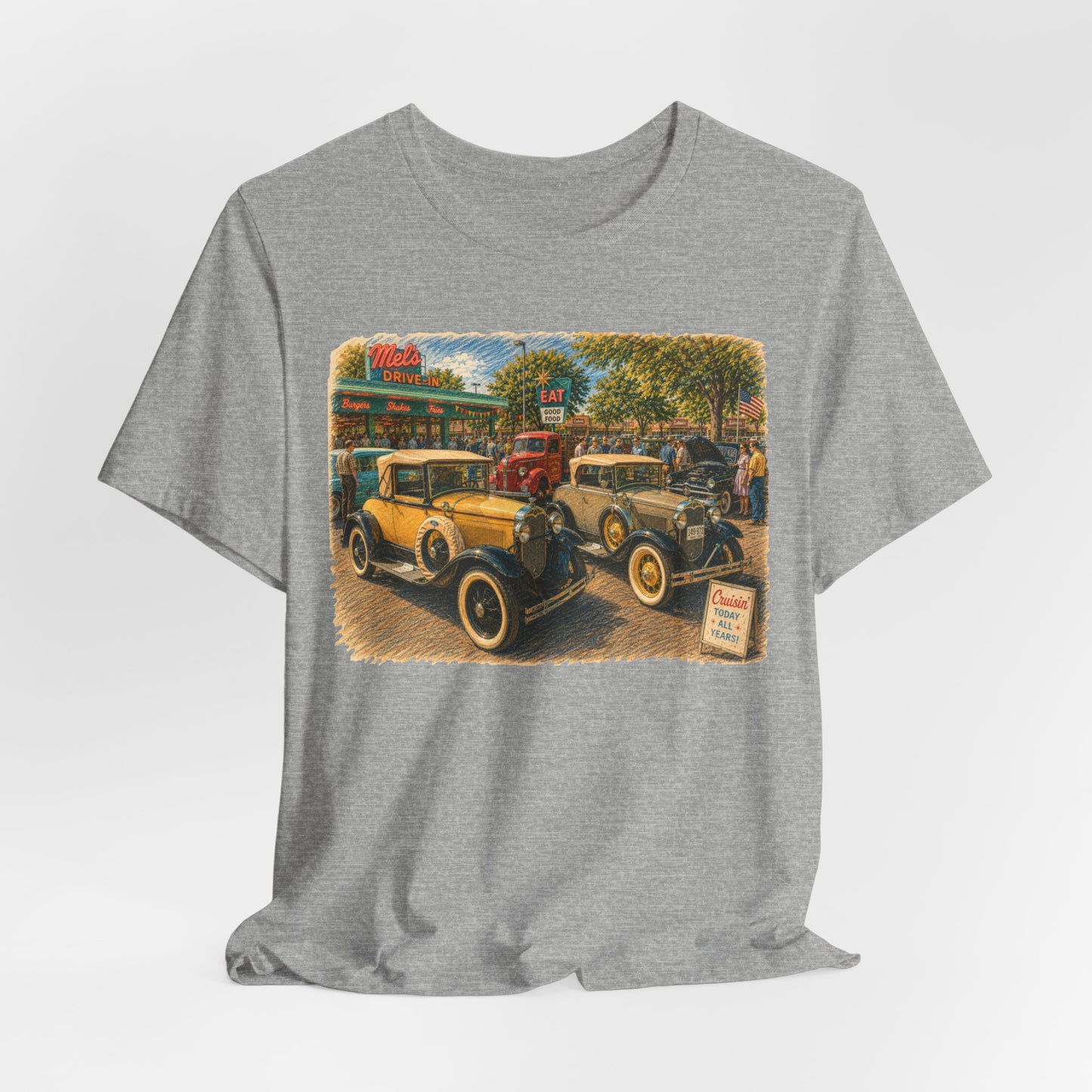 Mel's Drive-In Car Show T-Shirt — Unisex Jersey Short Sleeve Tee