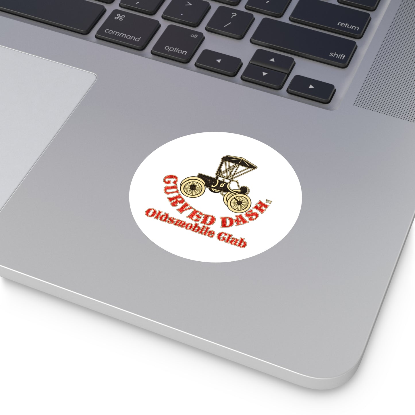 Curved Dash Oldsmobile Club Round Vinyl Sticker — Great for Windshields!
