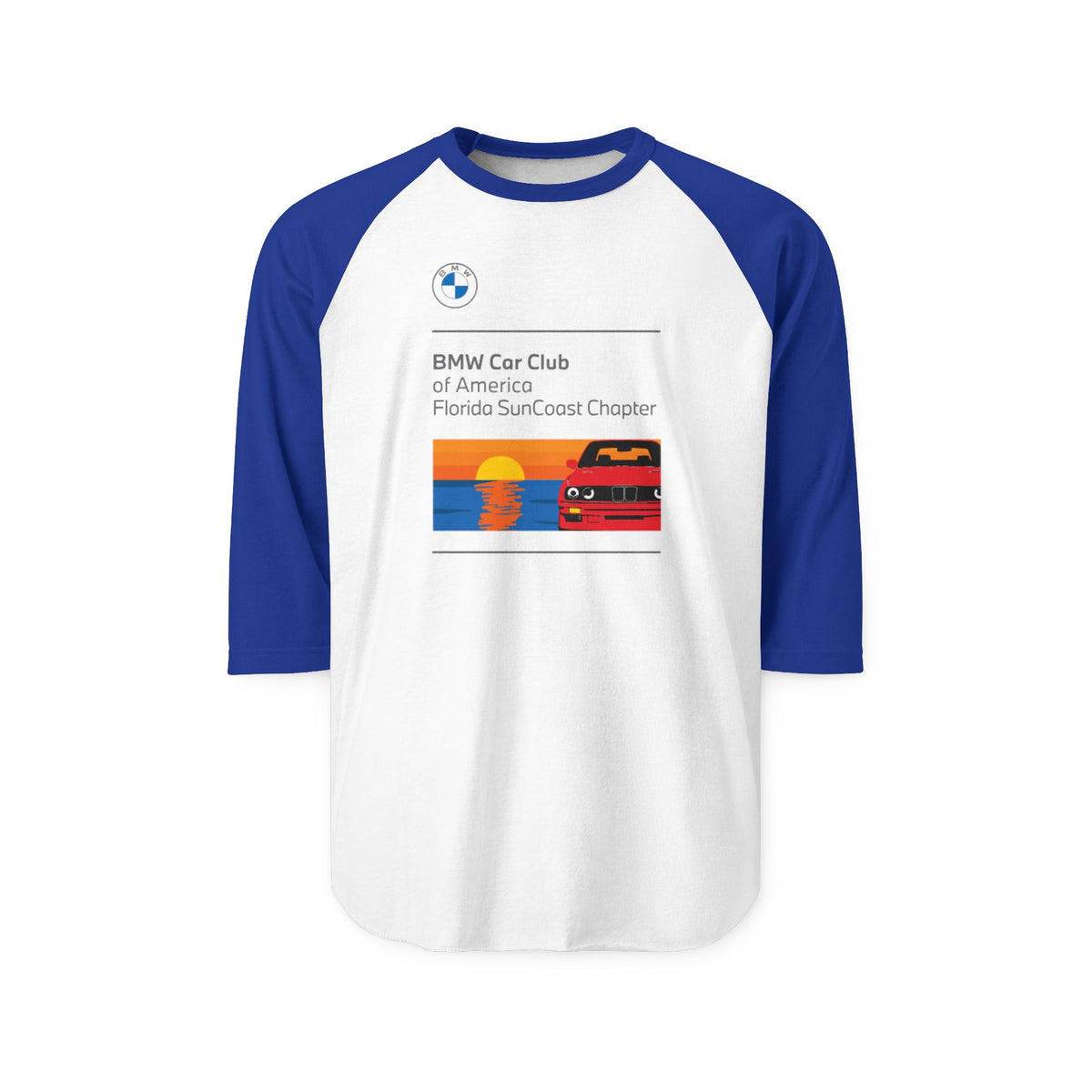 BMW Car Club of America Florida SunCoast Chapter Unisex Three-Quarter Sleeve Raglan Shirt