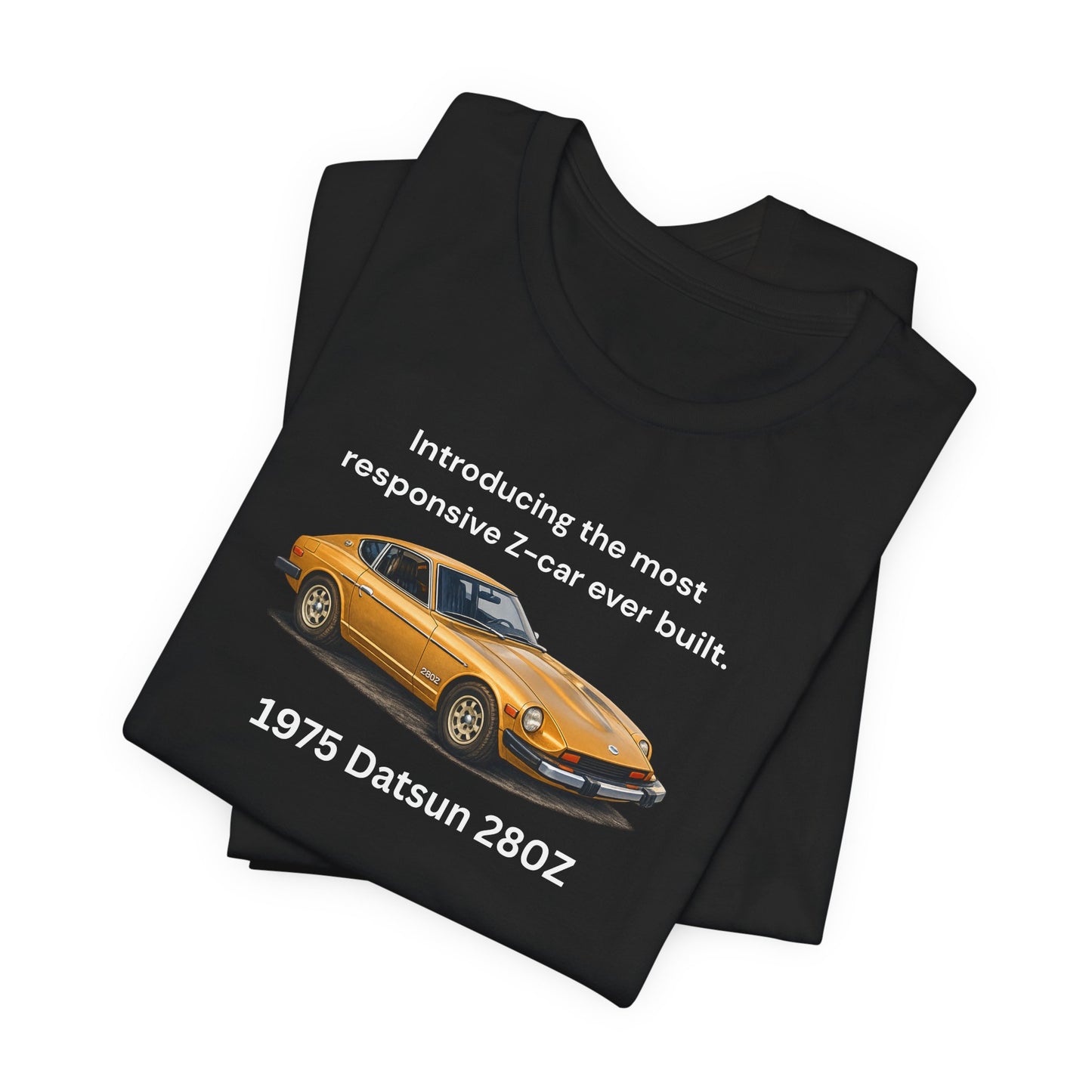 1975 Datsun 280Z Tee — "Most Responsive Z-Car Ever Built" Classic Car T‑Shirt White Lettering