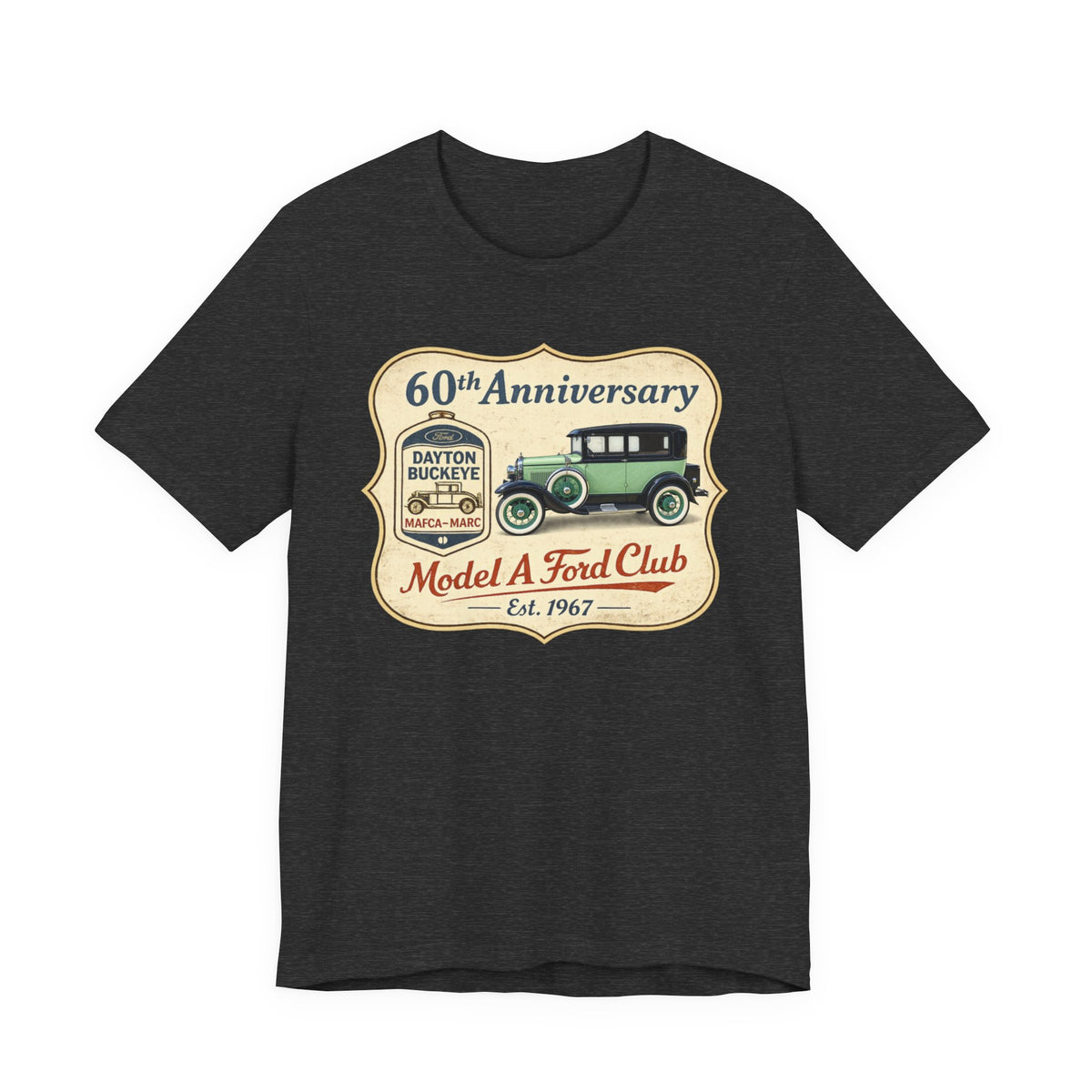 Dayton Buckeye Model A Ford Club 60th Anniversary Tee (1930 Tudor) - Unisex Soft Short Sleeve Tee
