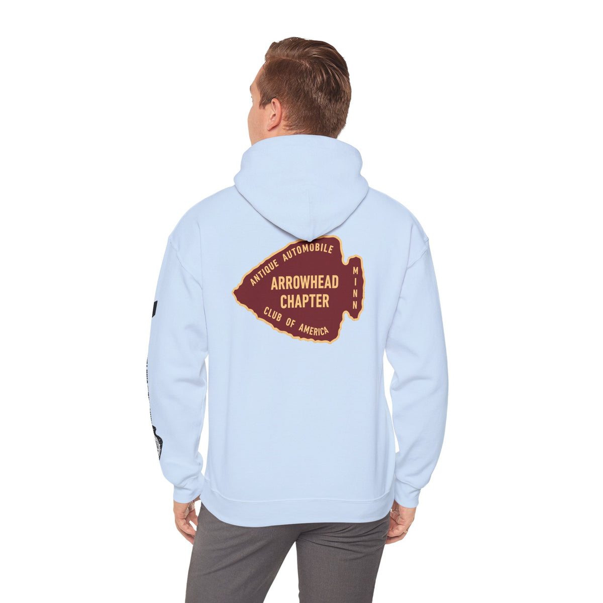 Arrowhead Chapter AACA Club Hoodie — "I'd Rather Be in My Antique Car" plus Sleeve and Back Images