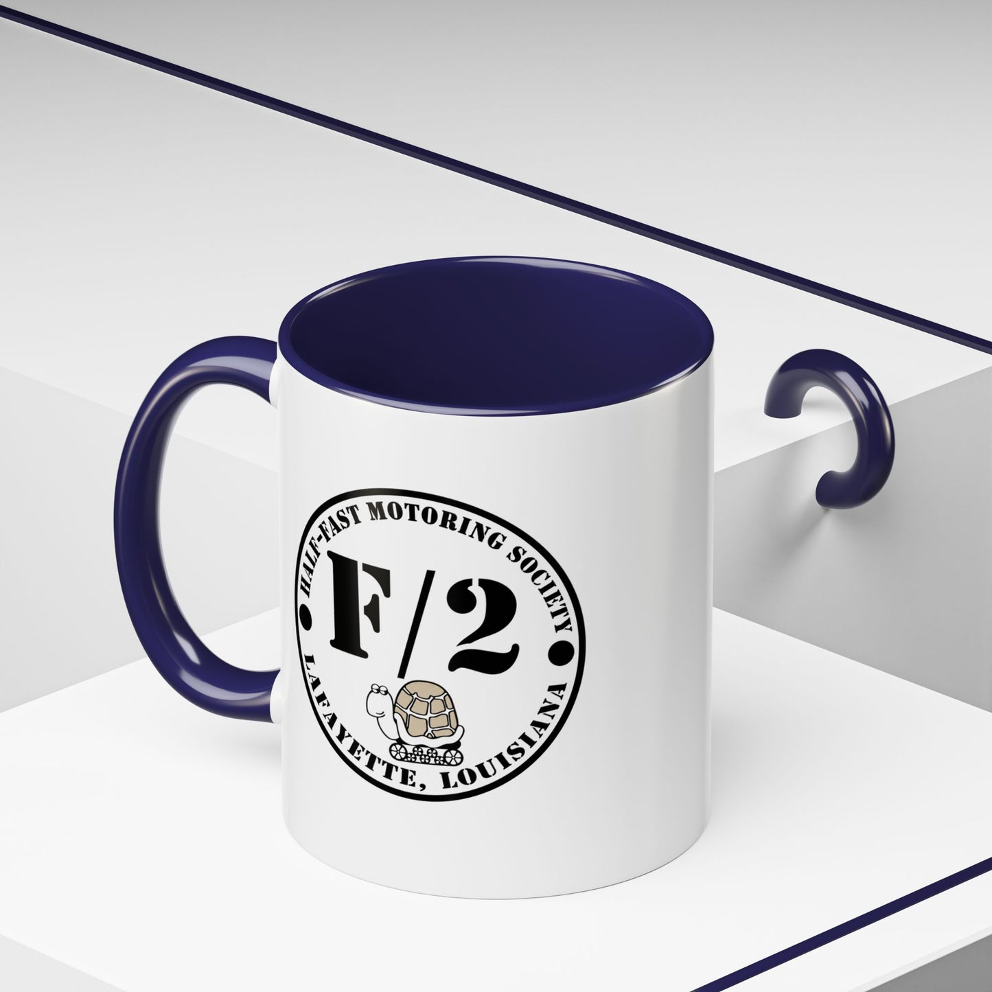 F/2 Half-Fast Motoring Society Accent Coffee Mug — Lafayette, Louisiana Emblem (11/15oz)