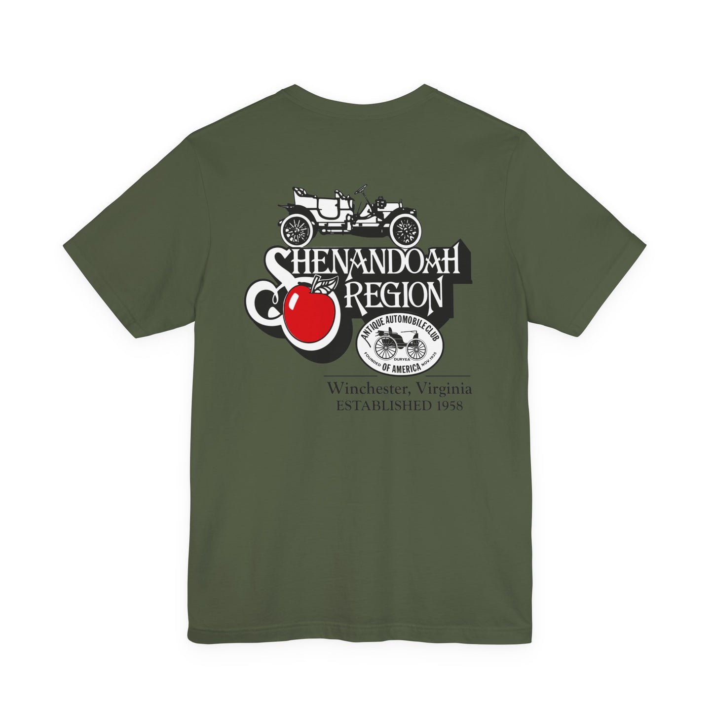Shenandoah Region AACA Tee — Small White AACA Logo on Front and Large White Shenandoah Region AACA Logo on Back