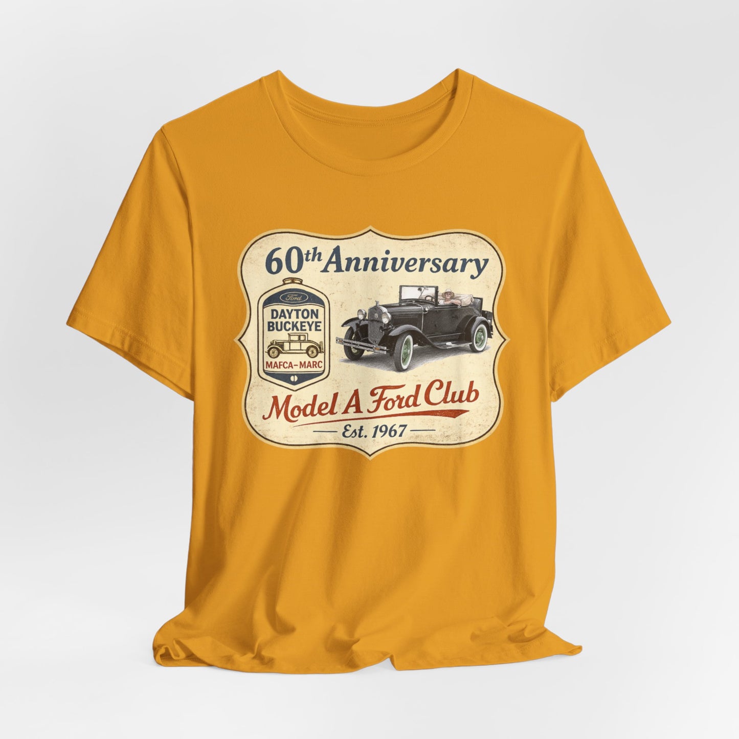 Dayton Buckeye Model A Ford Club 60th Anniversary Tee Roadster (LTG) - Unisex Jersey Short Sleeve Tee
