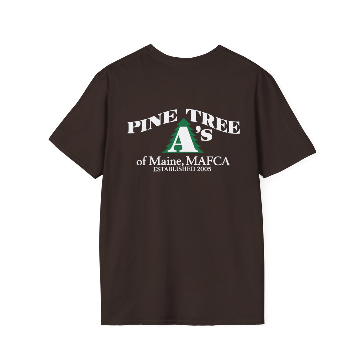 Pine Tree A's of Maine, MAFCA T‑Shirt with Front and Back Logos — Unisex Softstyle T-Shirt
