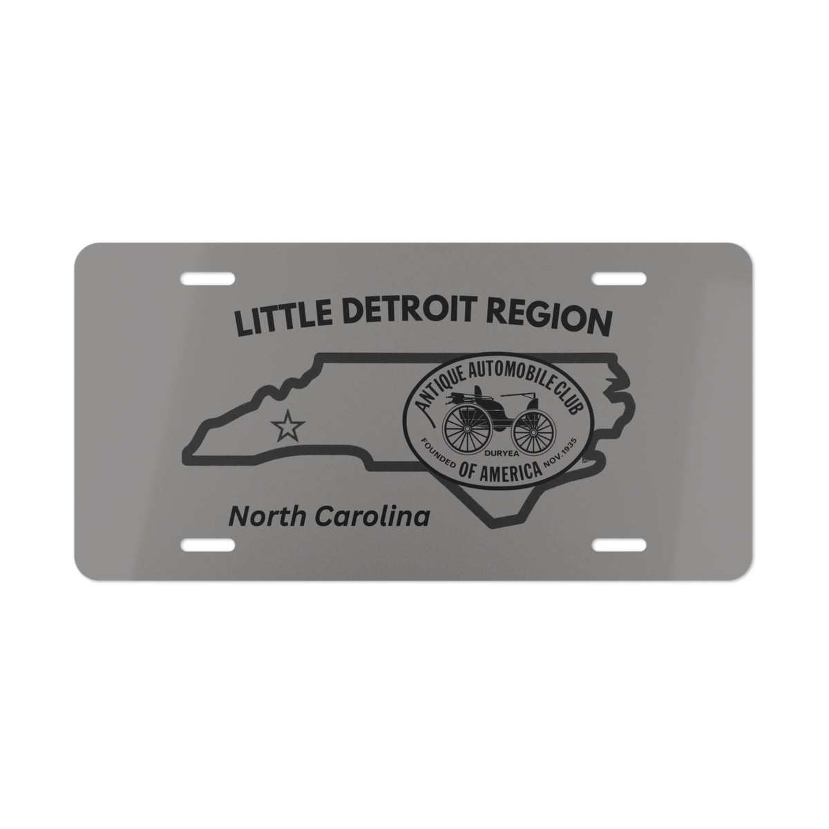 Little Detroit Region North Carolina Vanity Plate — Antique Automobile Club Emblem