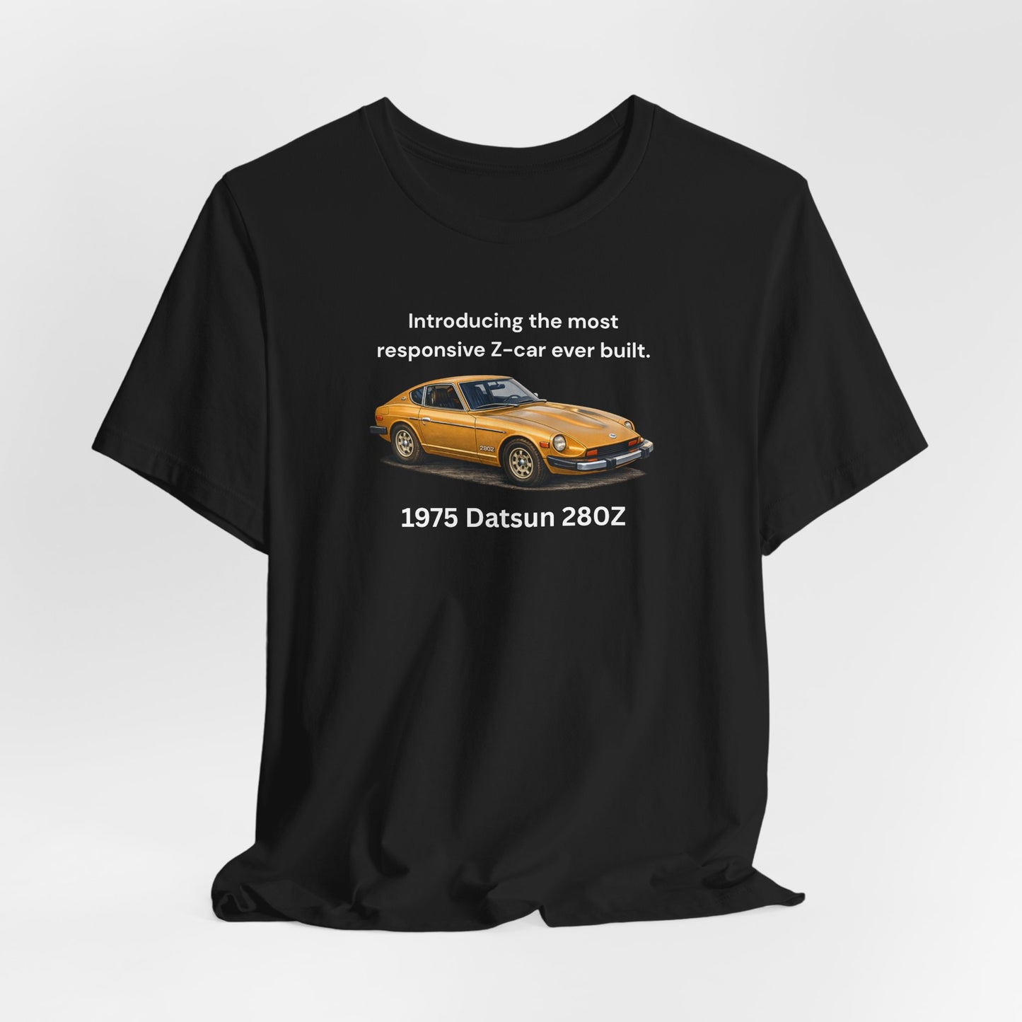 1975 Datsun 280Z Tee — "Most Responsive Z-Car Ever Built" Classic Car T‑Shirt White Lettering