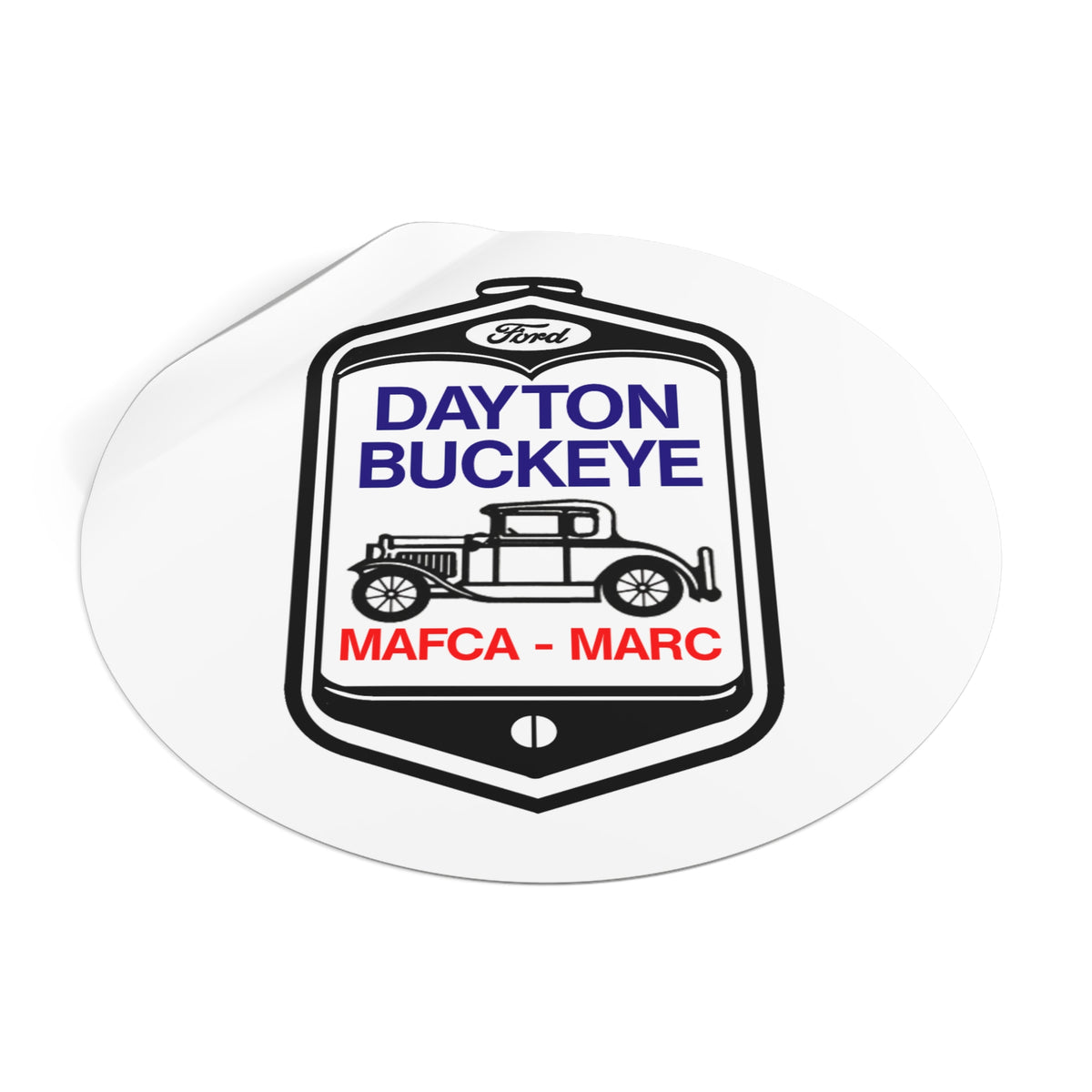 Dayton Buckeye Vintage Car Round Vinyl Sticker — MAFCA/MARC Classic Ford Decal