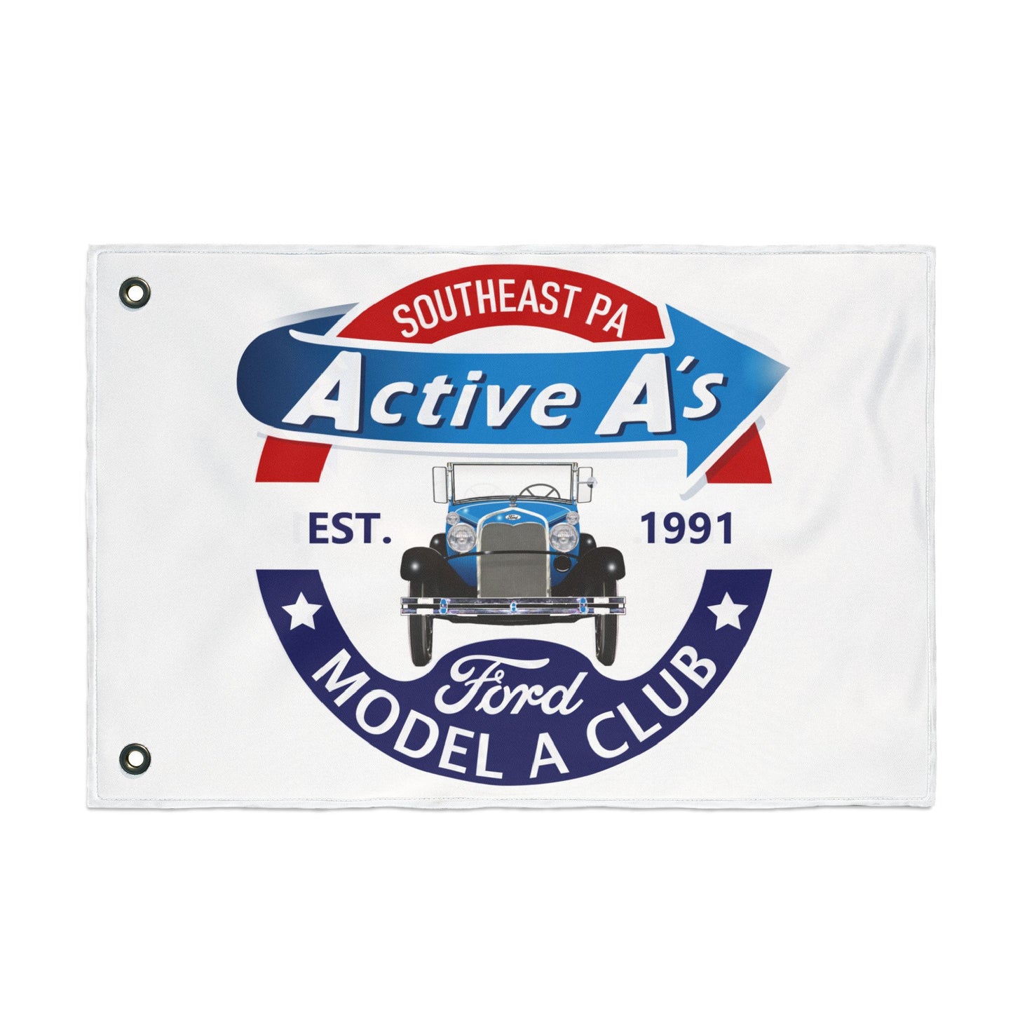 Active A's Ford Model A Club Double-Sided Flag — Southeast PA Active A's Ford Model A Club Banner (Est. 1991)
