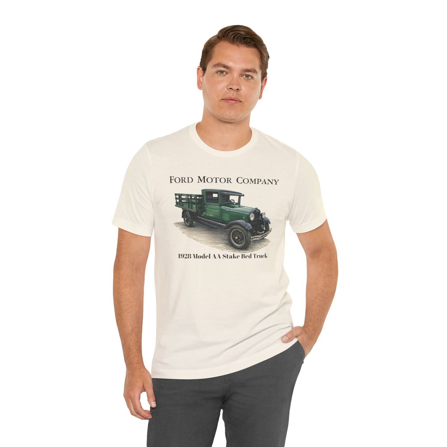 1928 Ford Model AA Stake Bed Truck T-Shirt —  Unisex Jersey Short Sleeve Tee