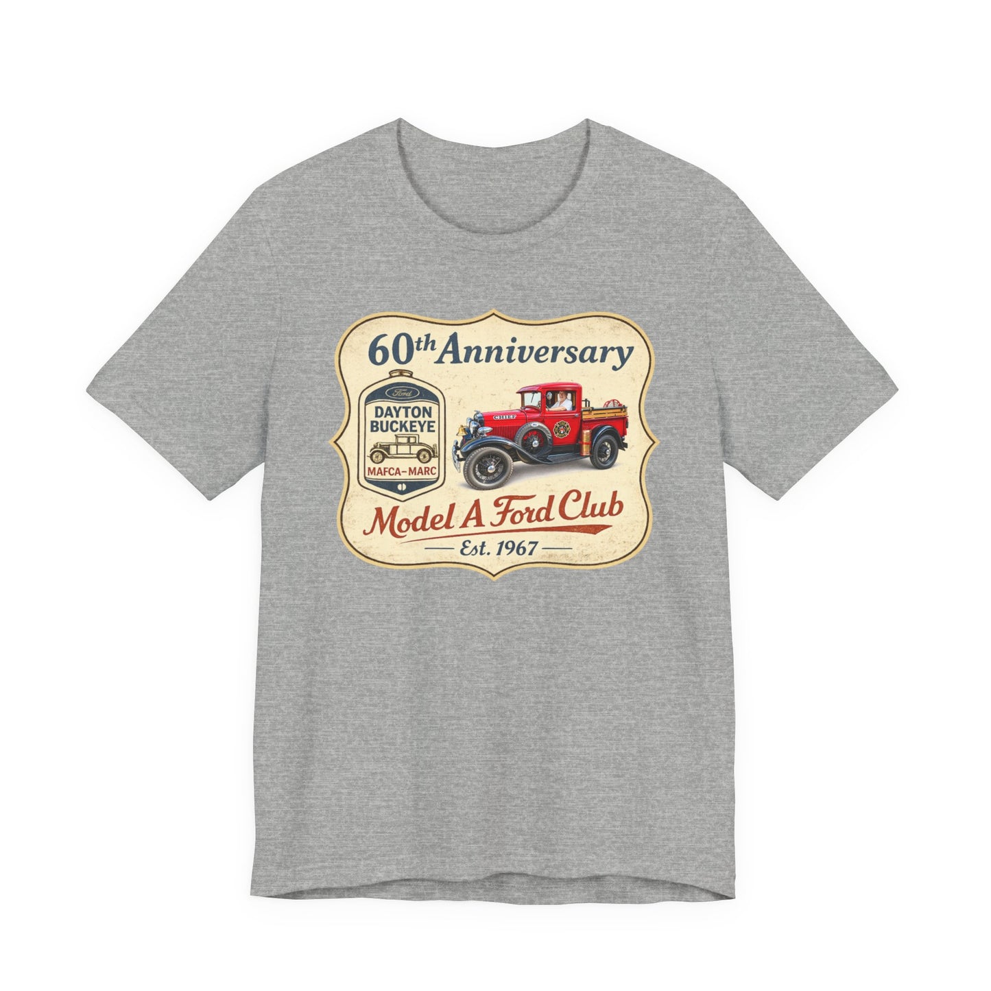 Dayton Buckeye Model A Ford Club 60th Anniversary Tee (LTG) - Vintage Red Fire Truck Tee