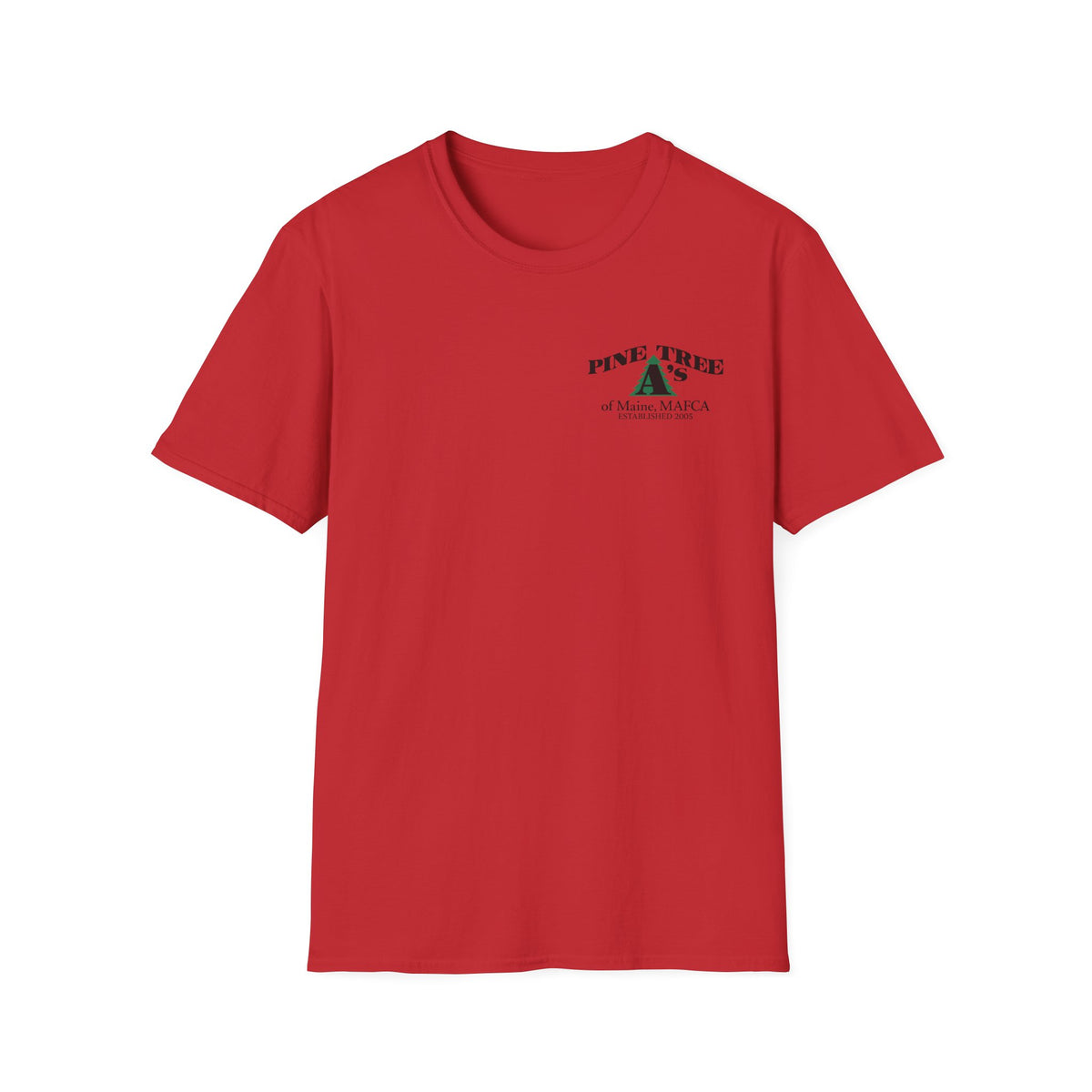 Pine Tree A's of Maine, MAFCA T‑Shirt with Front and Back Logos — Unisex Softstyle T-Shirt