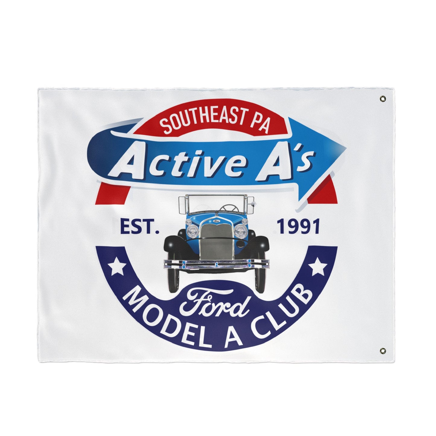 Active A's Ford Model A Club Double-Sided Flag — Southeast PA Active A's Ford Model A Club Banner (Est. 1991)