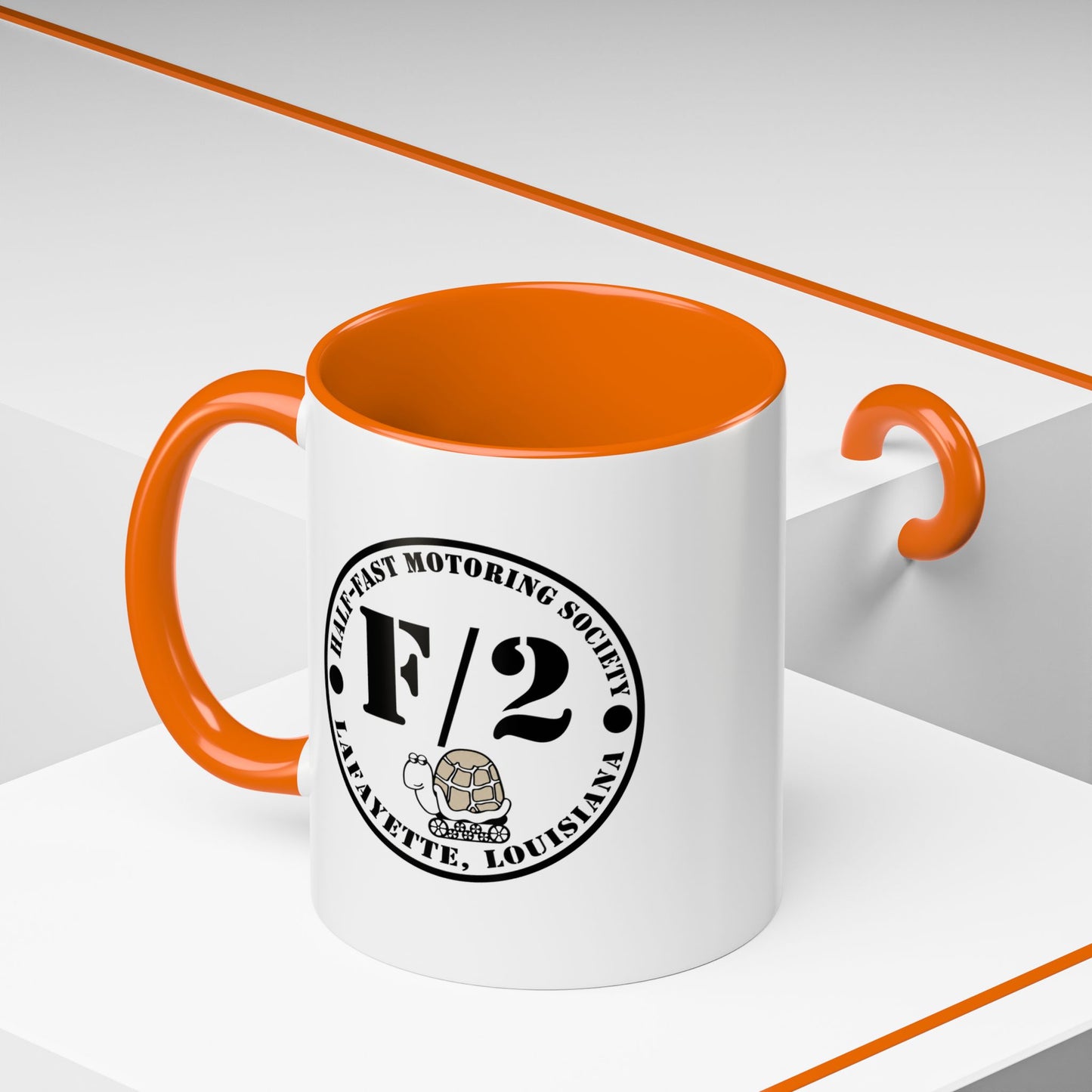 F/2 Half-Fast Motoring Society Accent Coffee Mug — Lafayette, Louisiana Emblem (11/15oz)