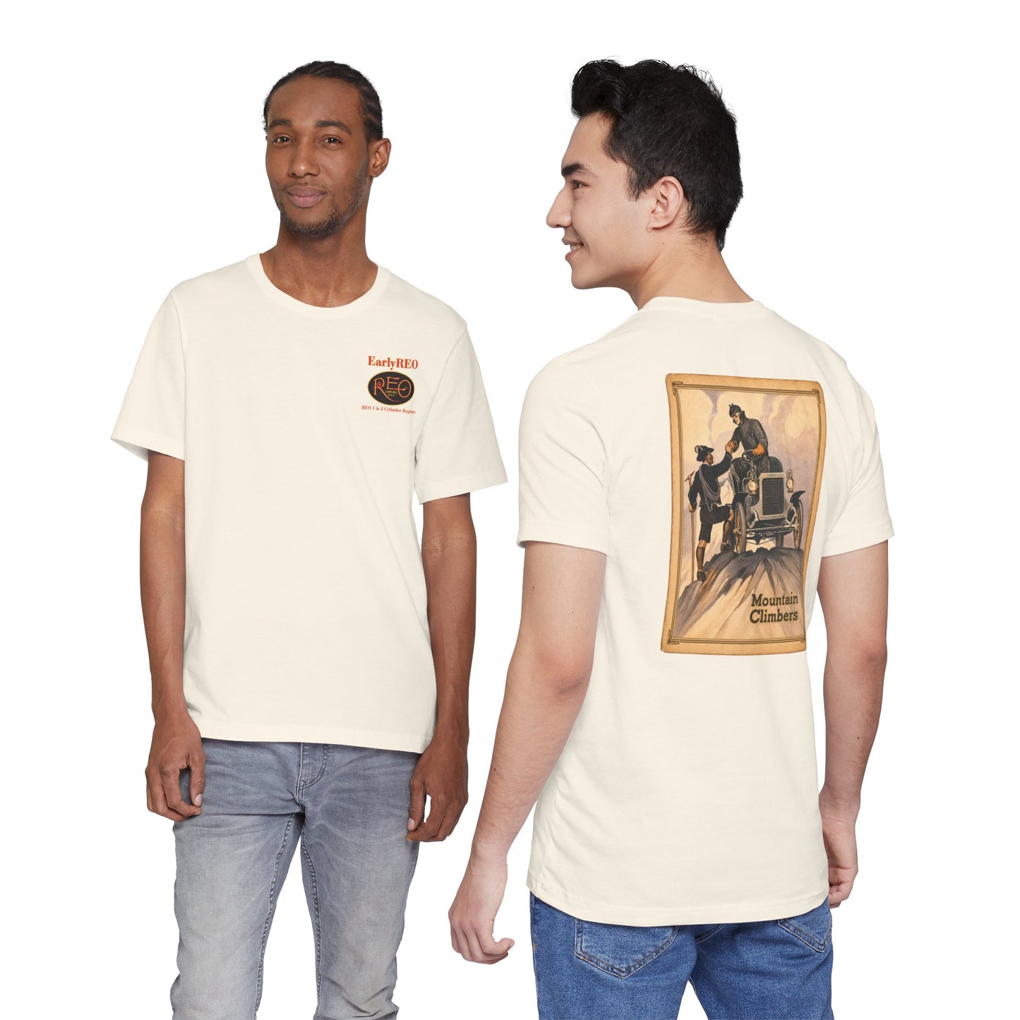 REO Lansing Michigan Mountain Climbers Tee — Unisex Soft Short Sleeve Tee
