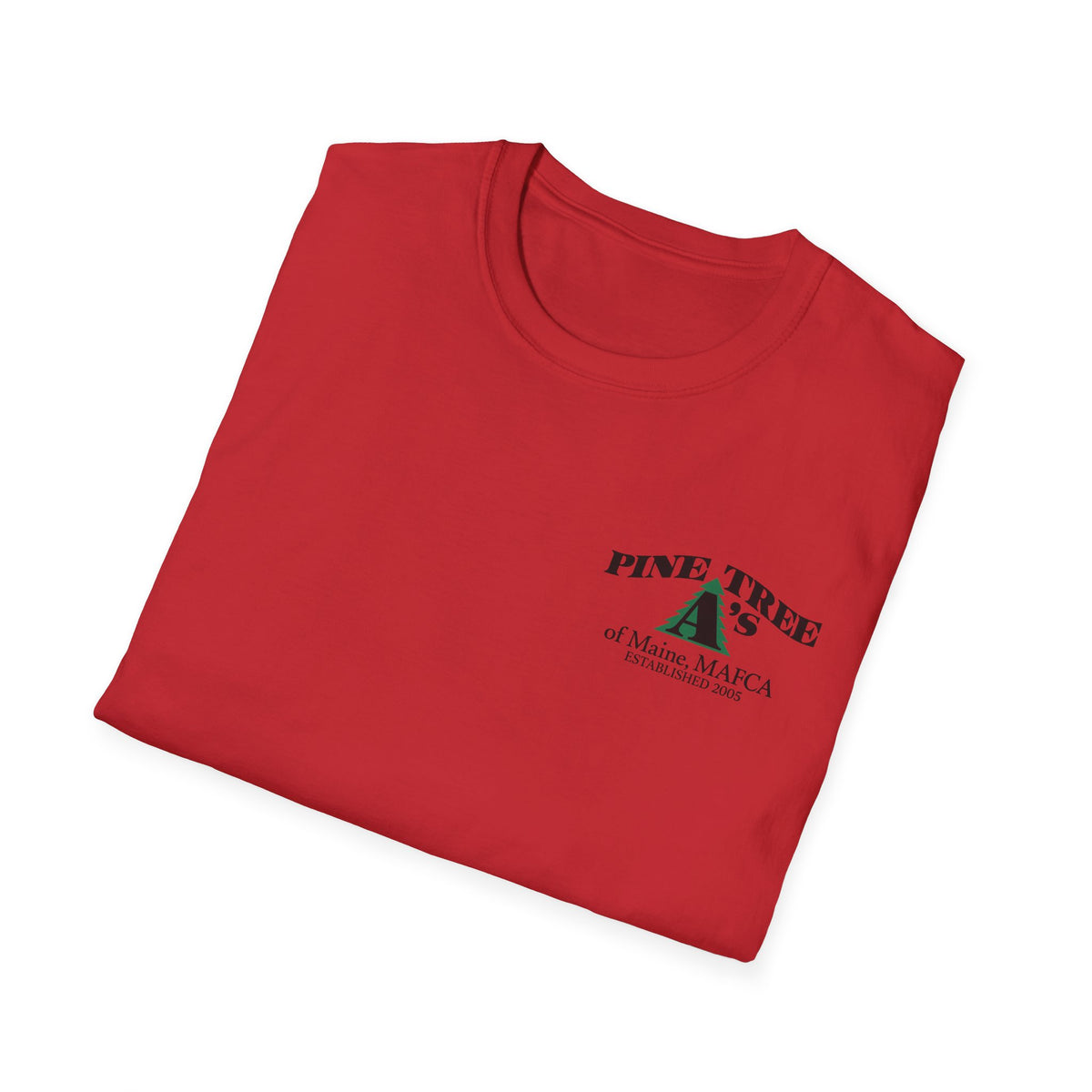 Pine Tree A's of Maine, MAFCA T‑Shirt with Front and Back Logos — Unisex Softstyle T-Shirt