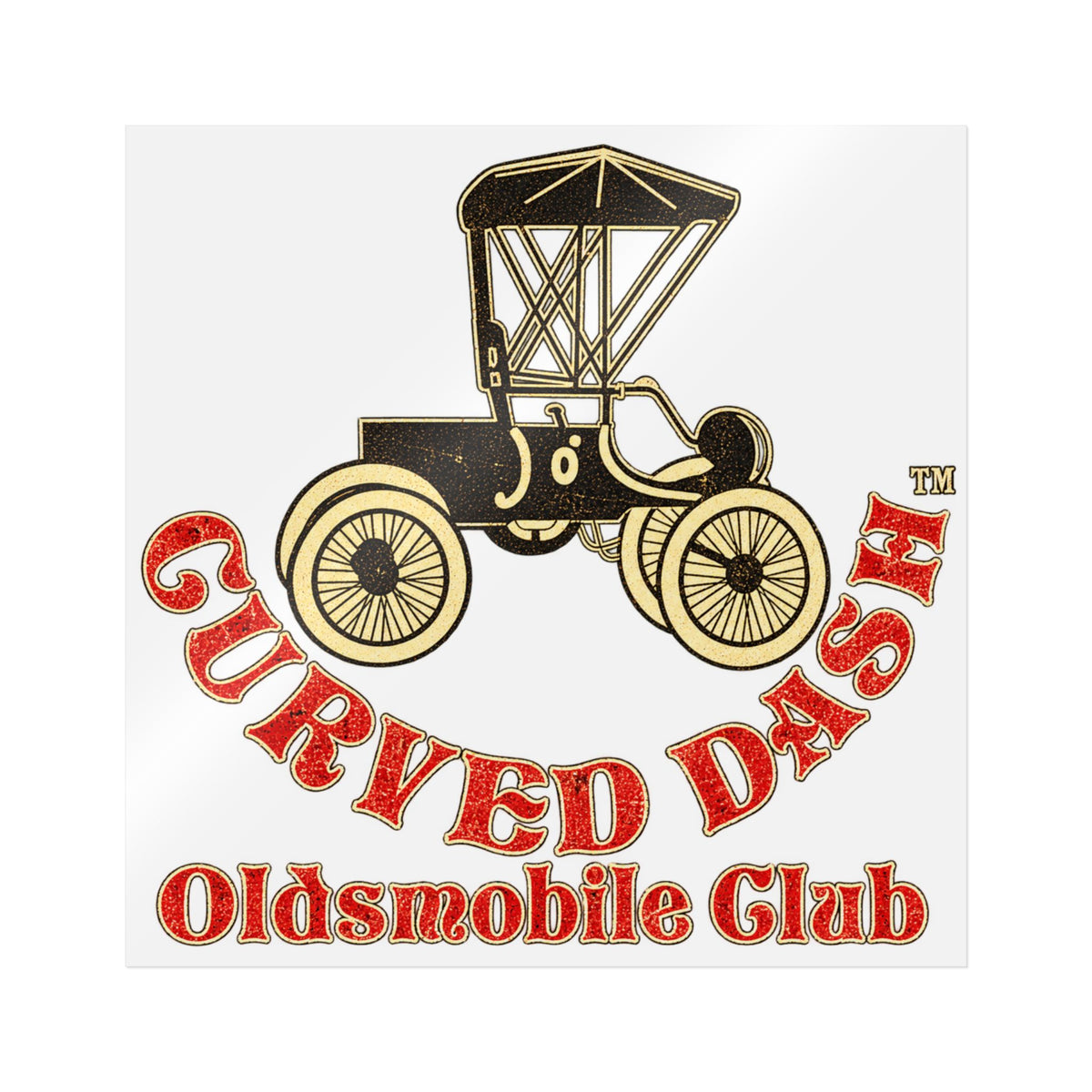 Curved Dash Oldsmobile Club Sticker White Background — Large Stickers that are Great for Trailers!