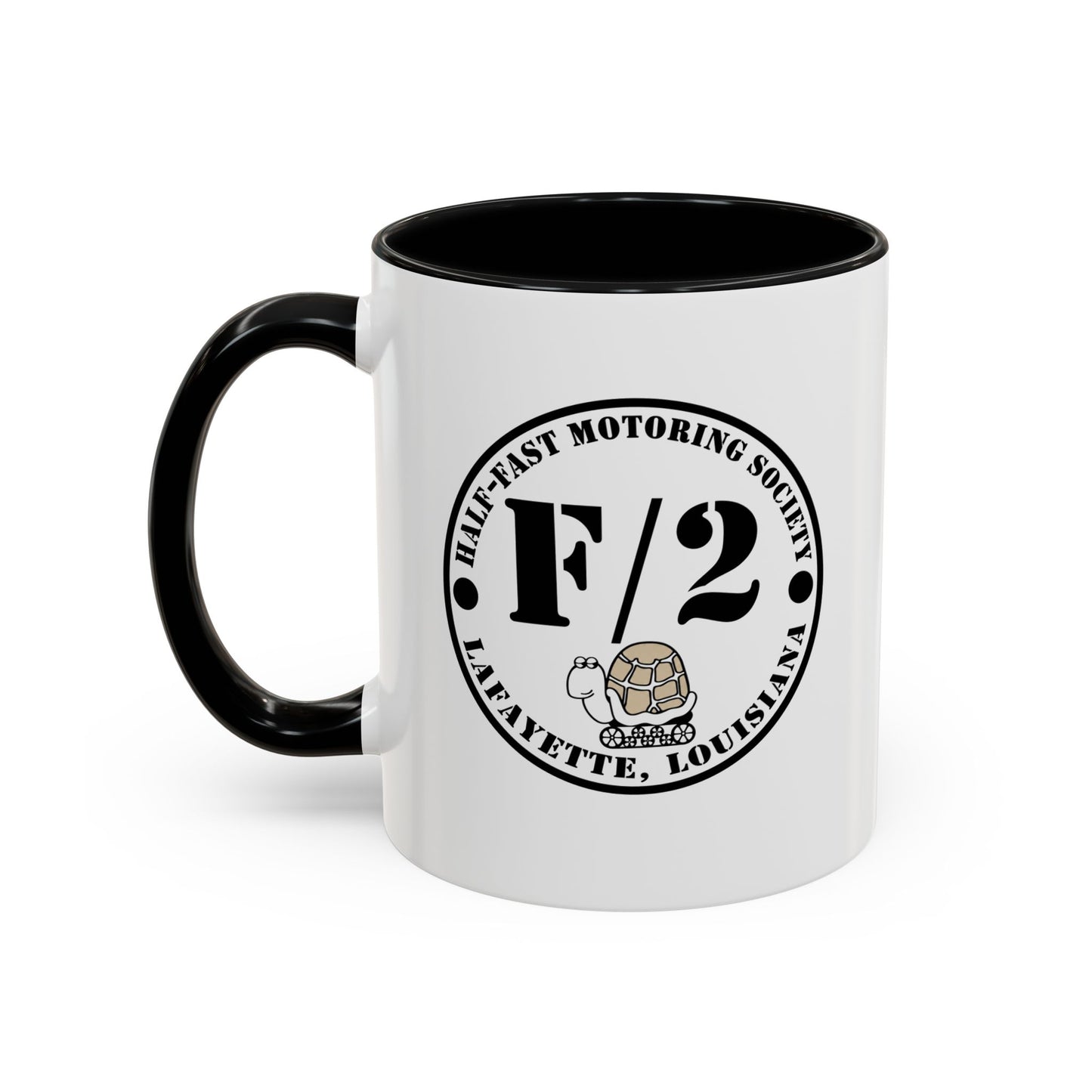 F/2 Half-Fast Motoring Society Accent Coffee Mug — Lafayette, Louisiana Emblem (11/15oz)