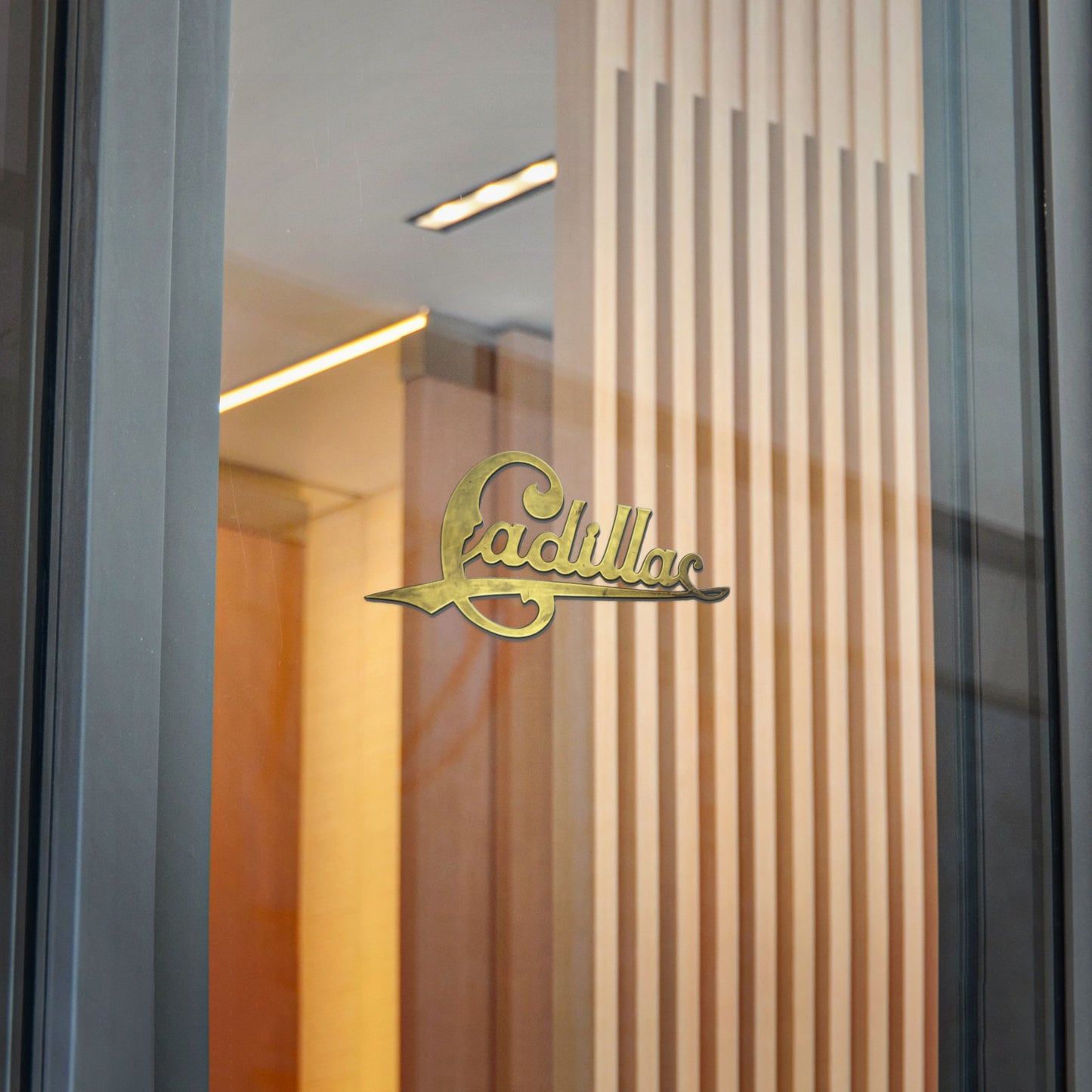 Cadillac Script Logo Die-Cut Sticker — Retro Gold Car Emblem Decal