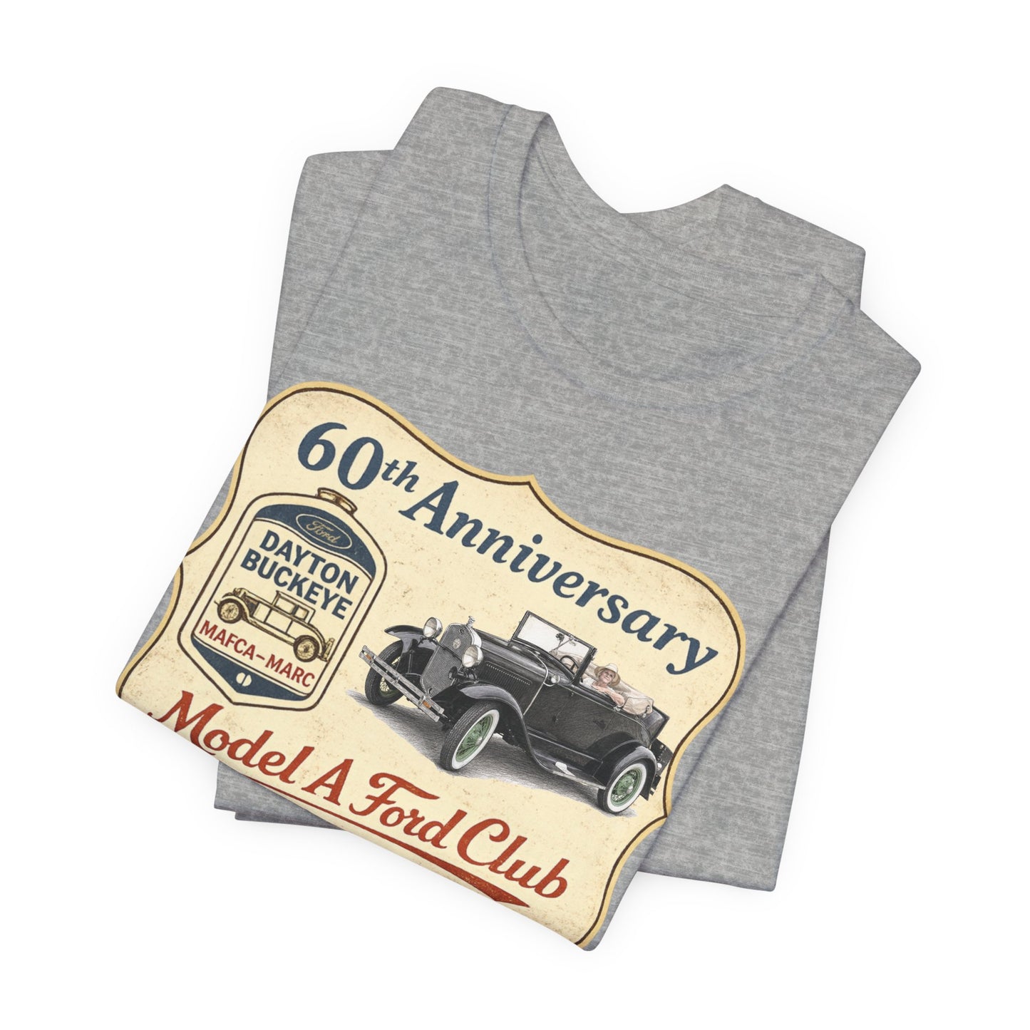 Dayton Buckeye Model A Ford Club 60th Anniversary Tee Roadster (LTG) - Unisex Jersey Short Sleeve Tee