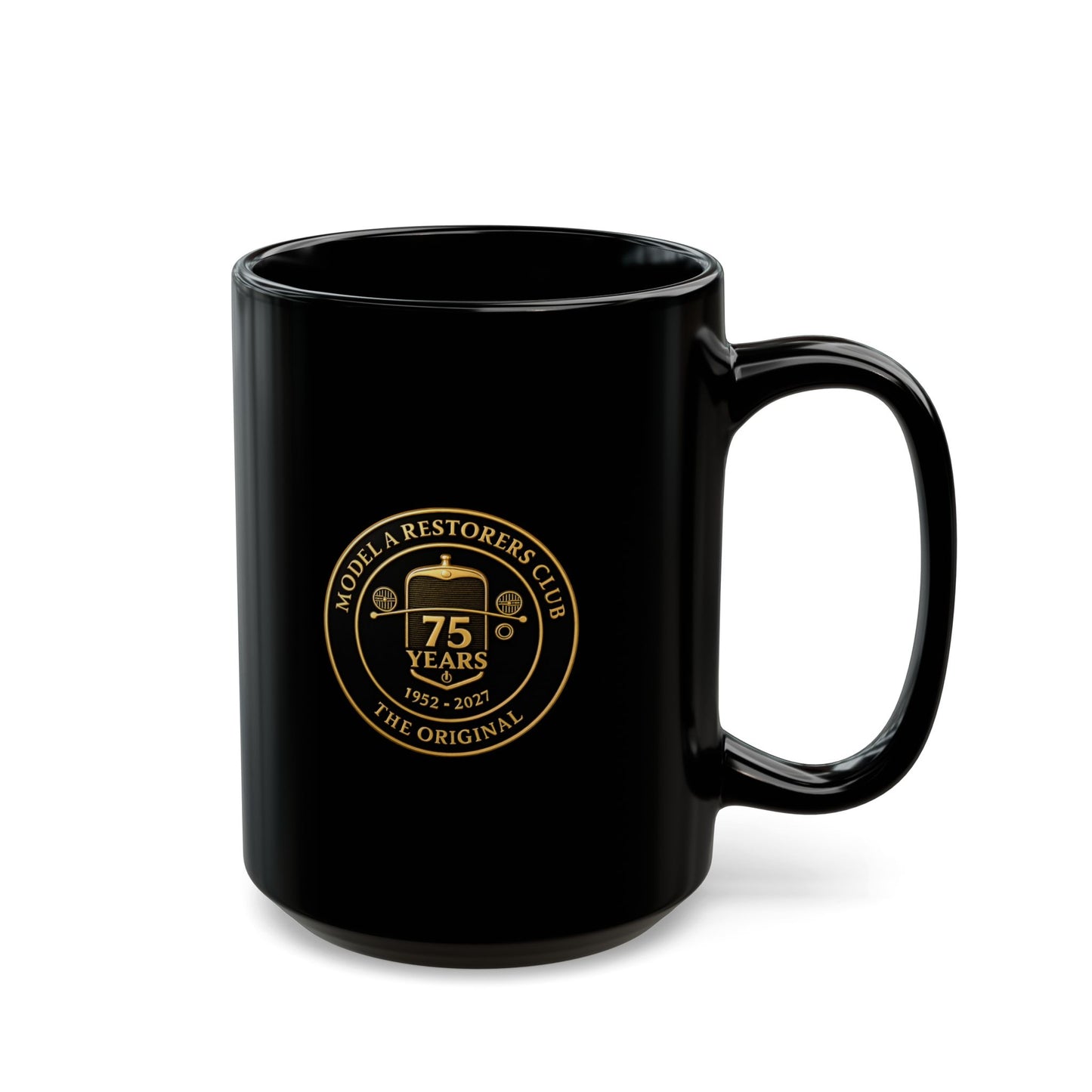Model A Restorers Club 75th Anniversary Black Mug – Commemorative Coffee Cup