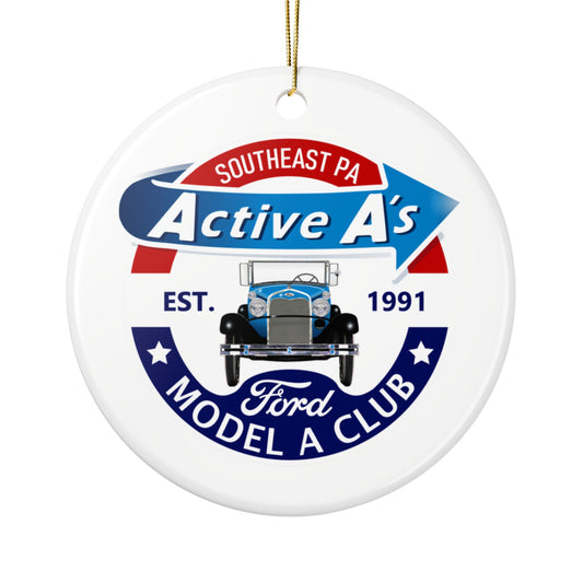 Active A's Ford Model A Club Ceramic Ornament — "Active A's" Southeast PA Vintage Car Christmas Decoration