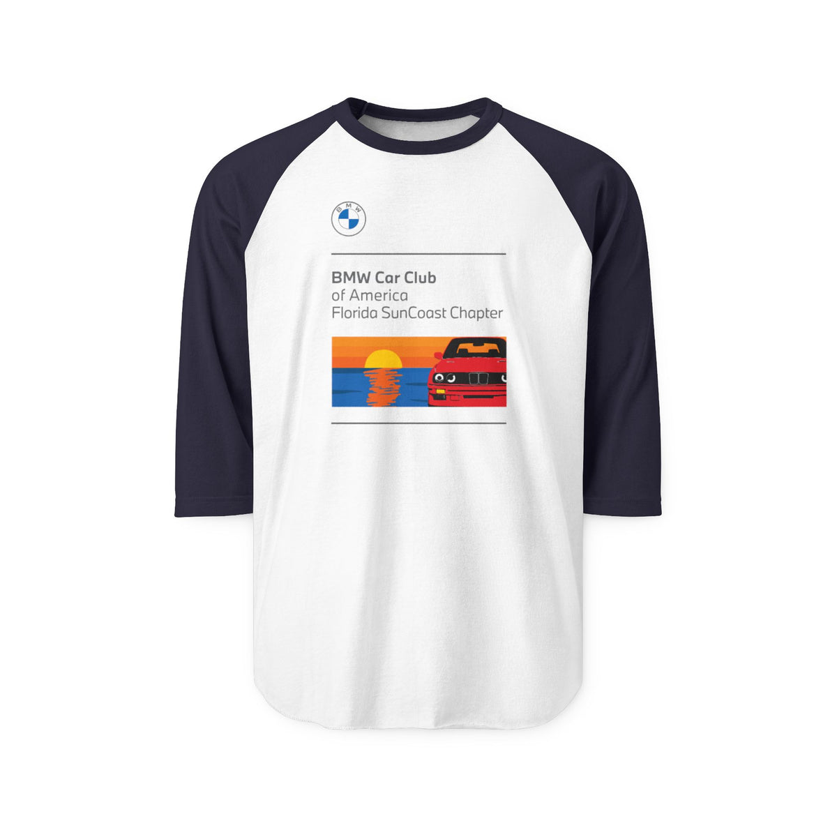 BMW Car Club of America Florida SunCoast Chapter Unisex Three-Quarter Sleeve Raglan Shirt