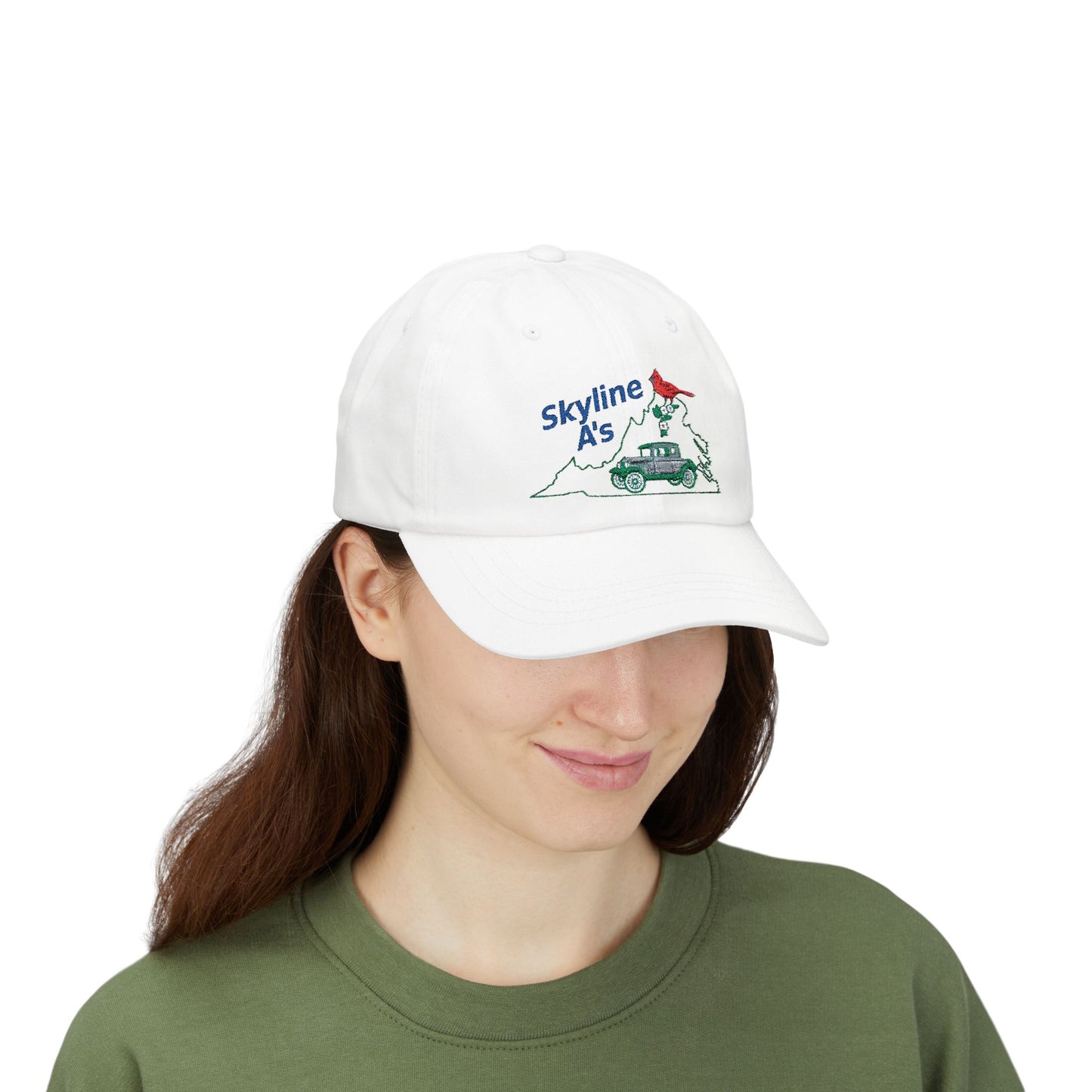Skyline A's Embroidered Dad Hat — Vintage Car & Cardinal Design