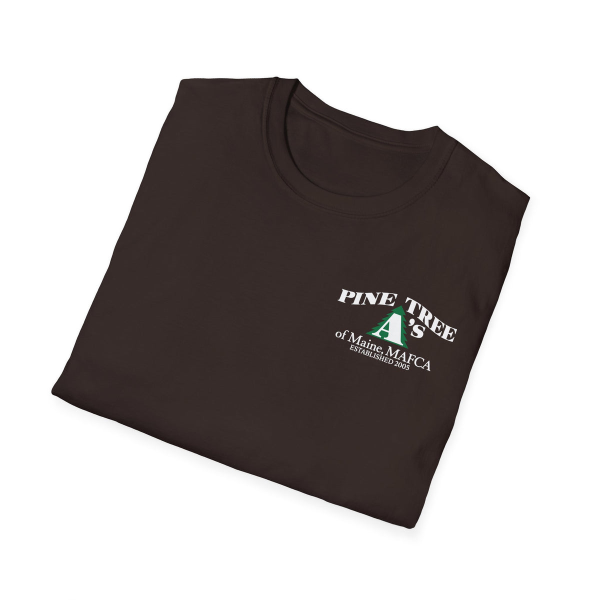 Pine Tree A's of Maine, MAFCA T‑Shirt with Front and Back Logos — Unisex Softstyle T-Shirt