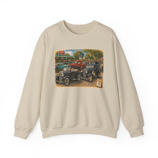 Mel's Drive-In (LTG) Crewneck Sweatshirt — Retro Antique Car Scene