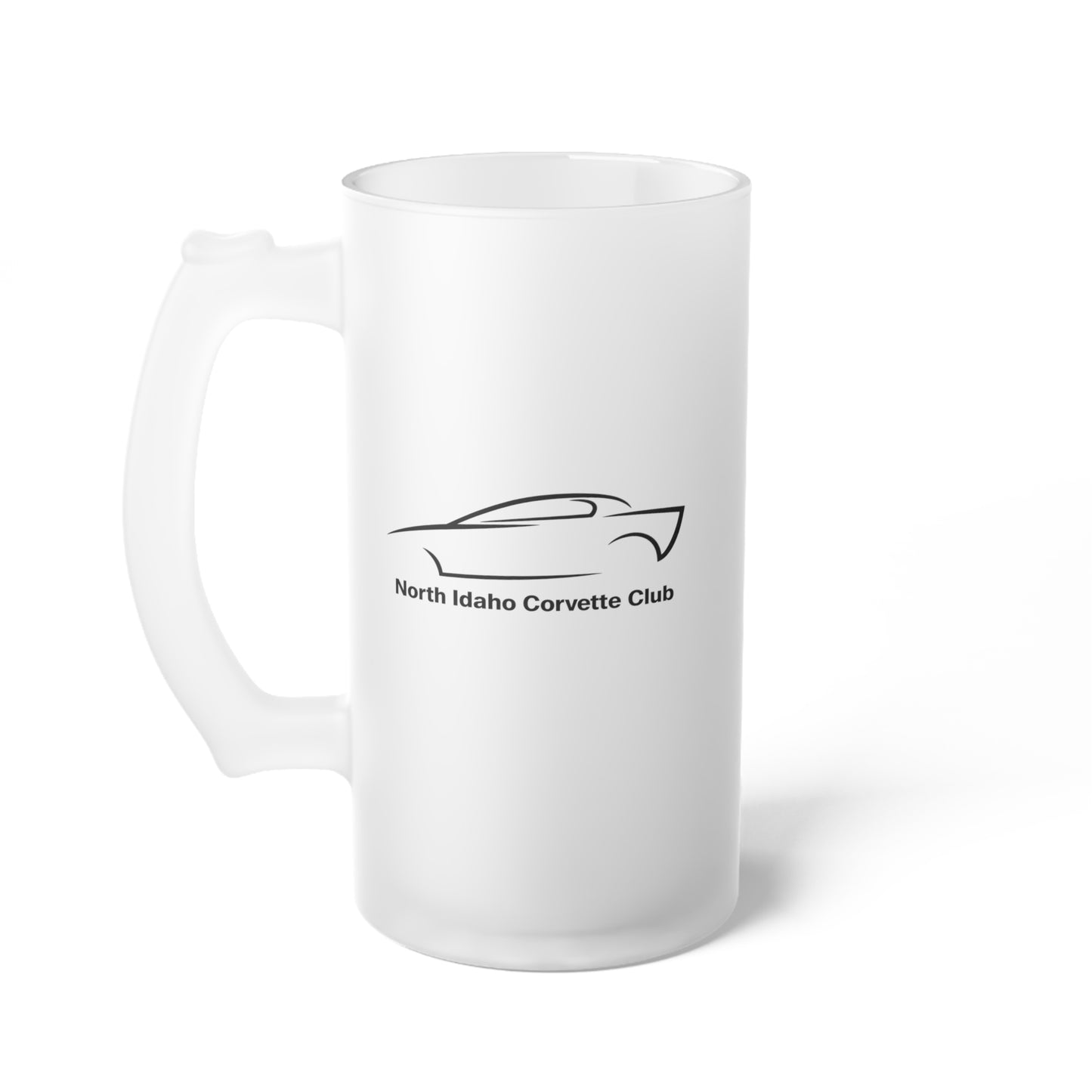 North Idaho Corvette Club Frosted Glass Beer Mug — Classic Frosted Pint Mug for Cold Beer & Cocktails
