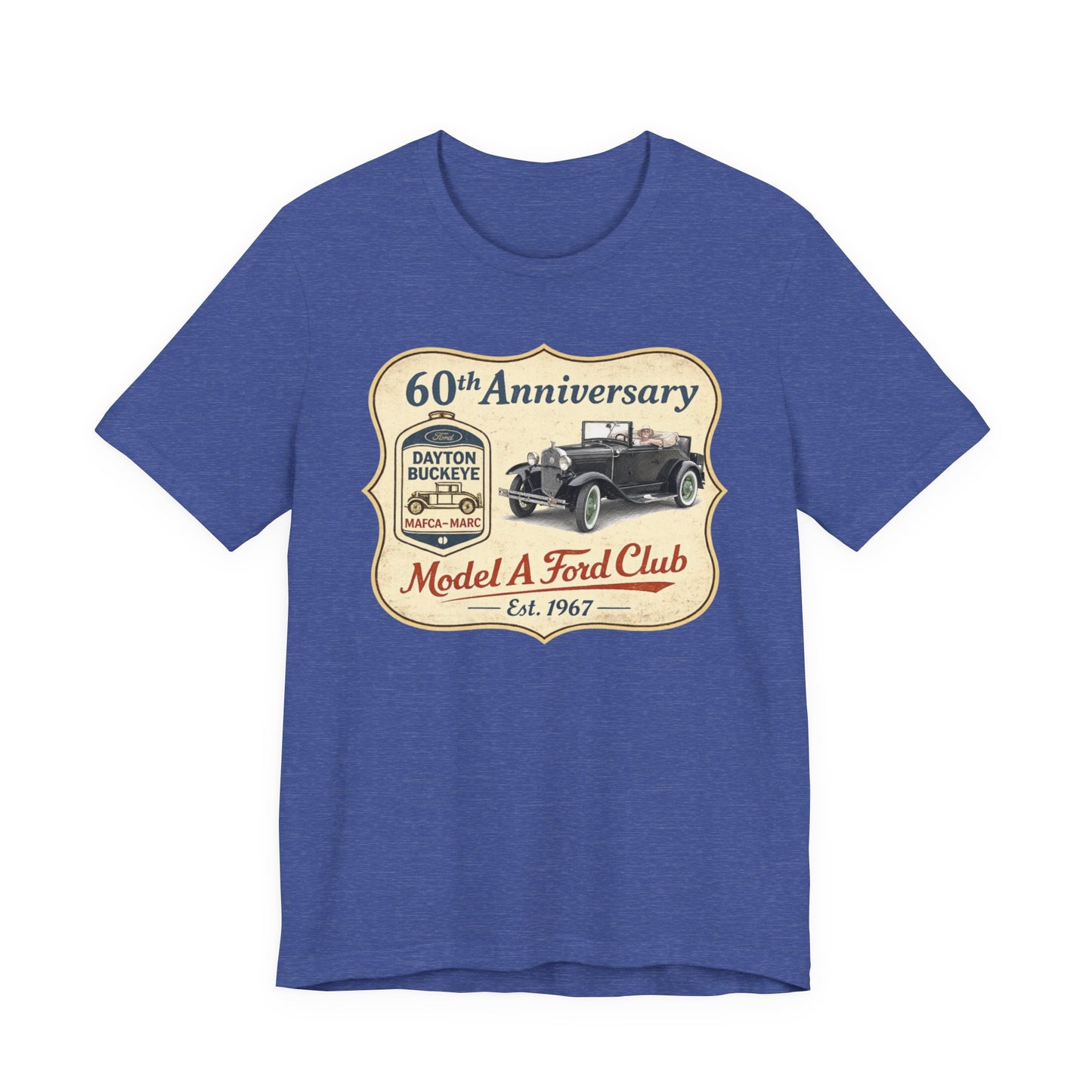 Dayton Buckeye Model A Ford Club 60th Anniversary Tee Roadster (LTG) - Unisex Jersey Short Sleeve Tee