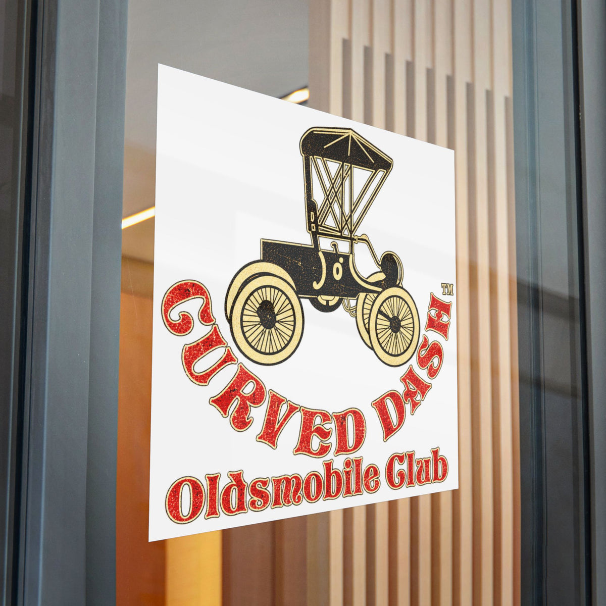 Curved Dash Oldsmobile Club Sticker White Background — Large Stickers that are Great for Trailers!