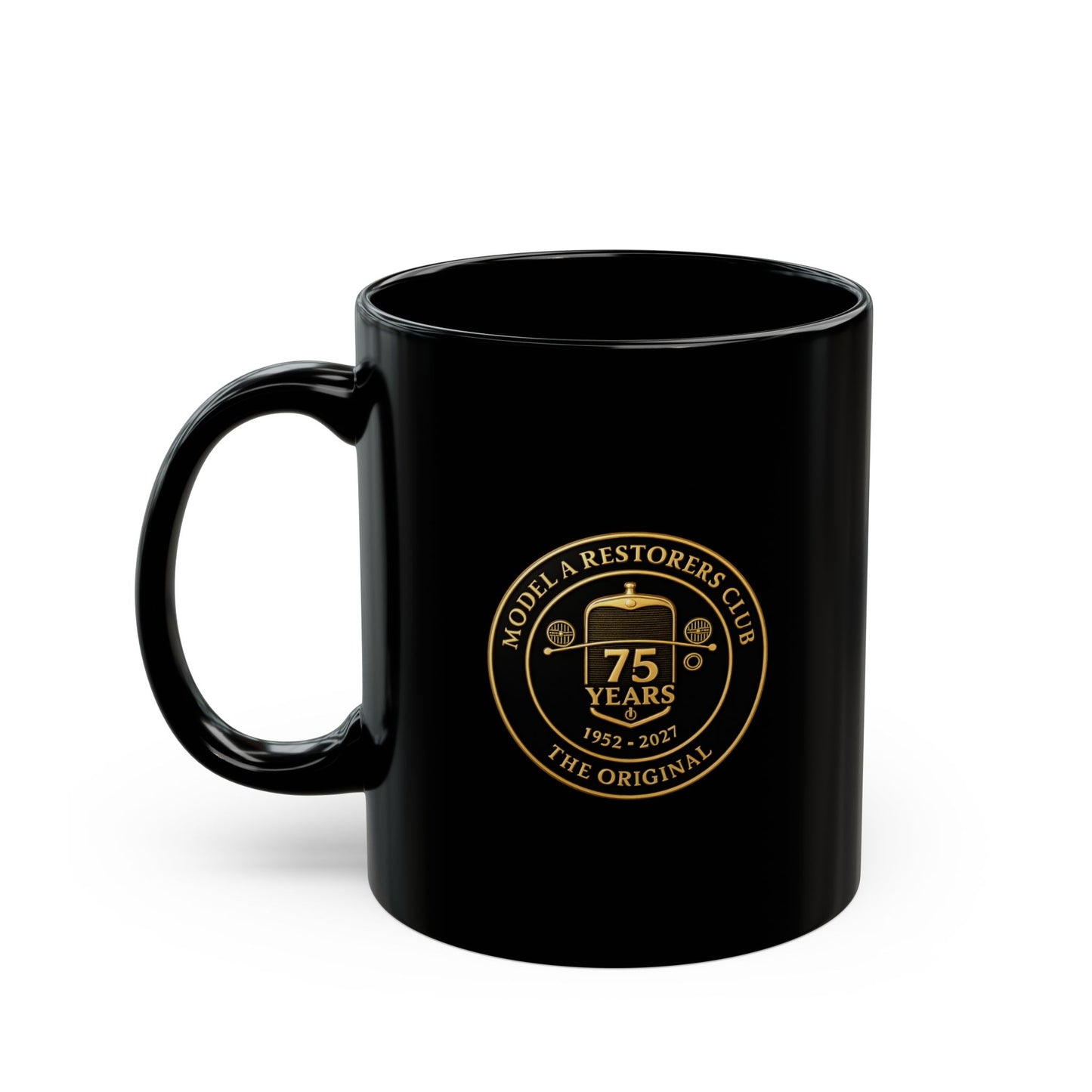Model A Restorers Club 75th Anniversary Black Mug – Commemorative Coffee Cup