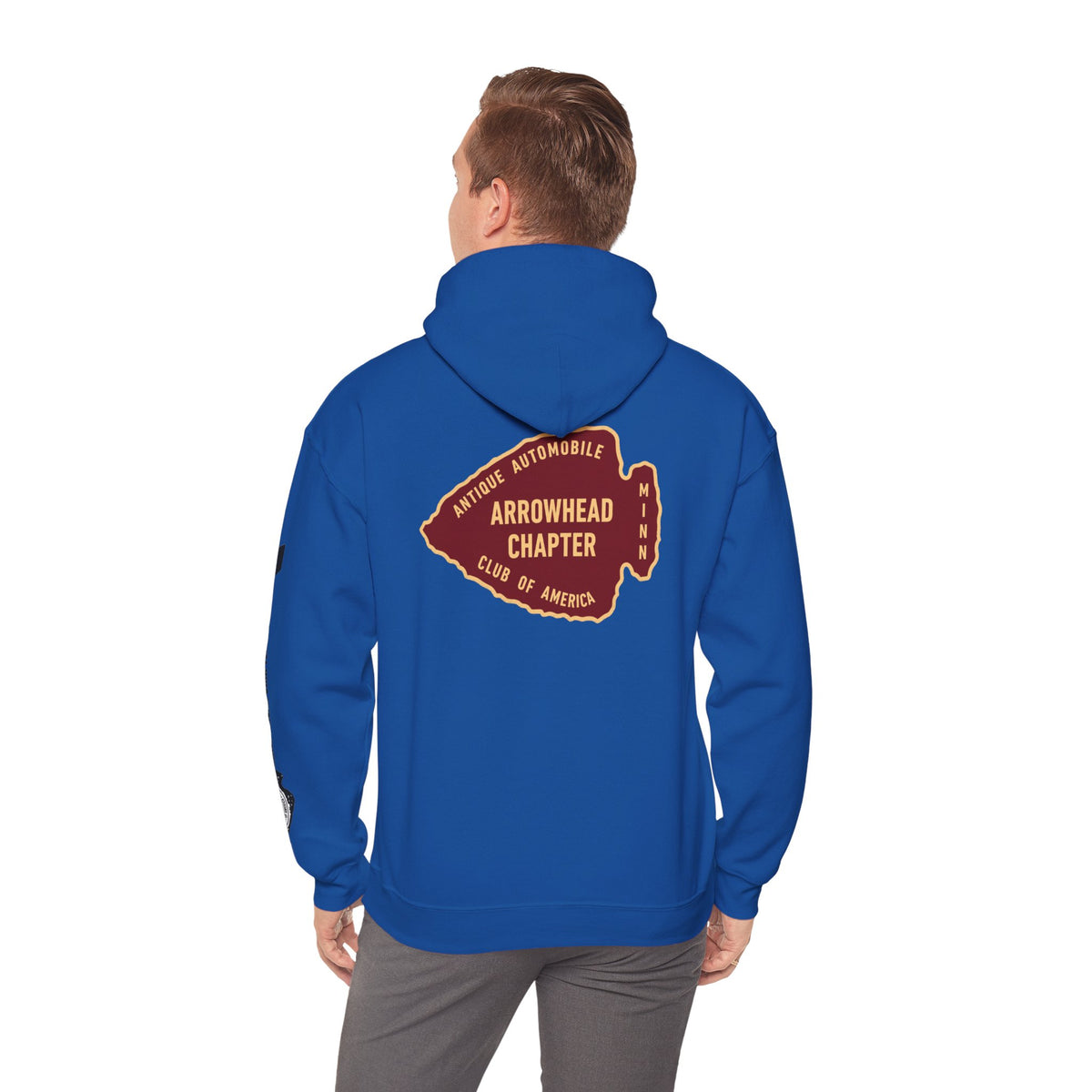 Arrowhead Chapter AACA Club Hoodie — "I'd Rather Be in My Antique Car" plus Sleeve and Back Images