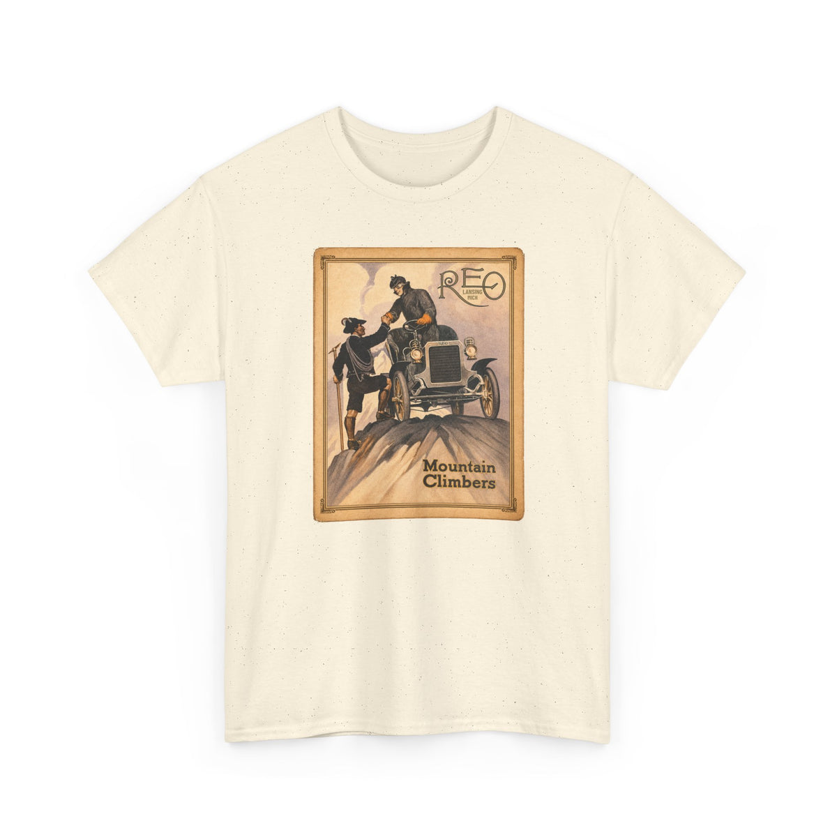 REO Lansing Michigan Mountain Climbers T-Shirt - Unisex Heavy Cotton Tee