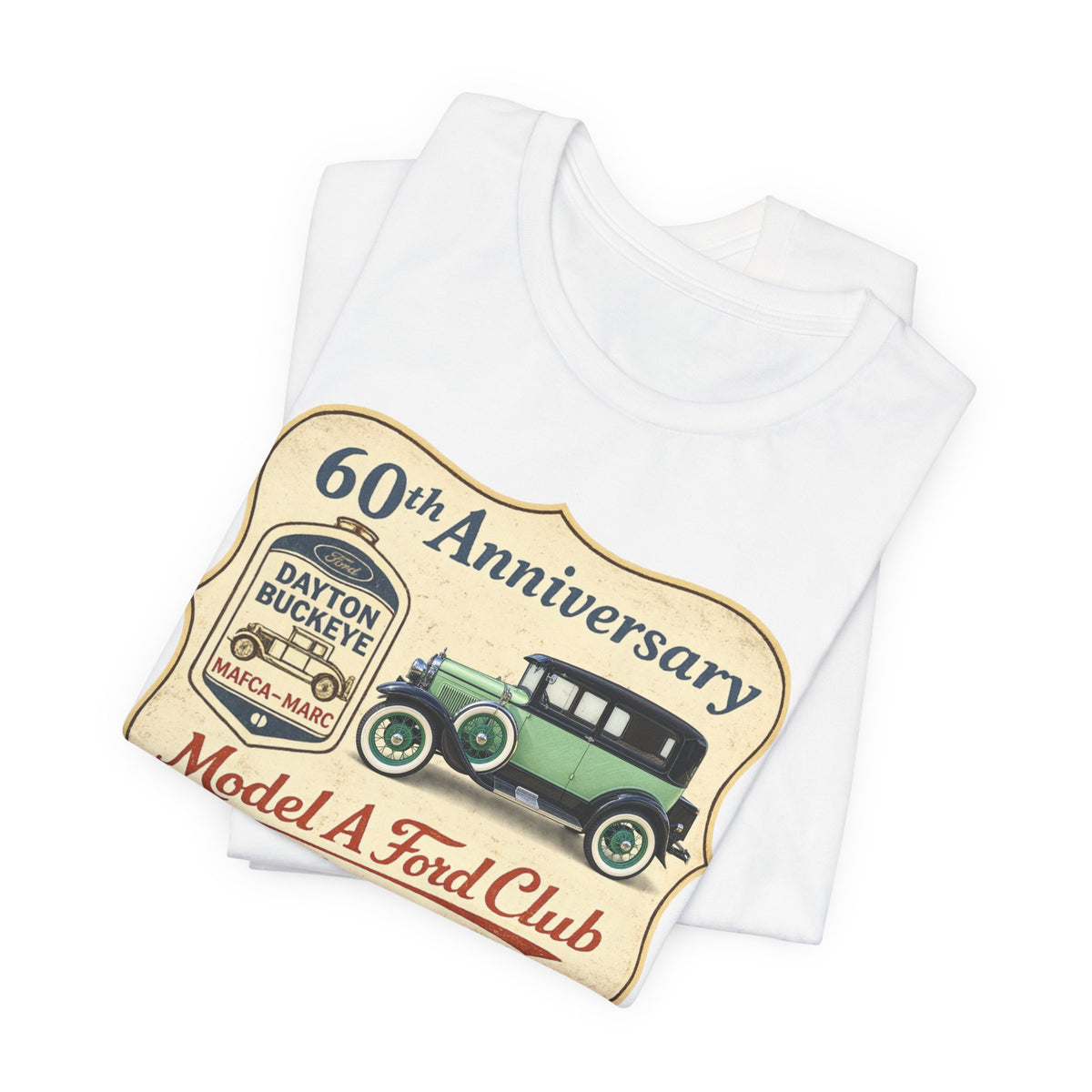 Dayton Buckeye Model A Ford Club 60th Anniversary Tee (1930 Tudor) - Unisex Soft Short Sleeve Tee