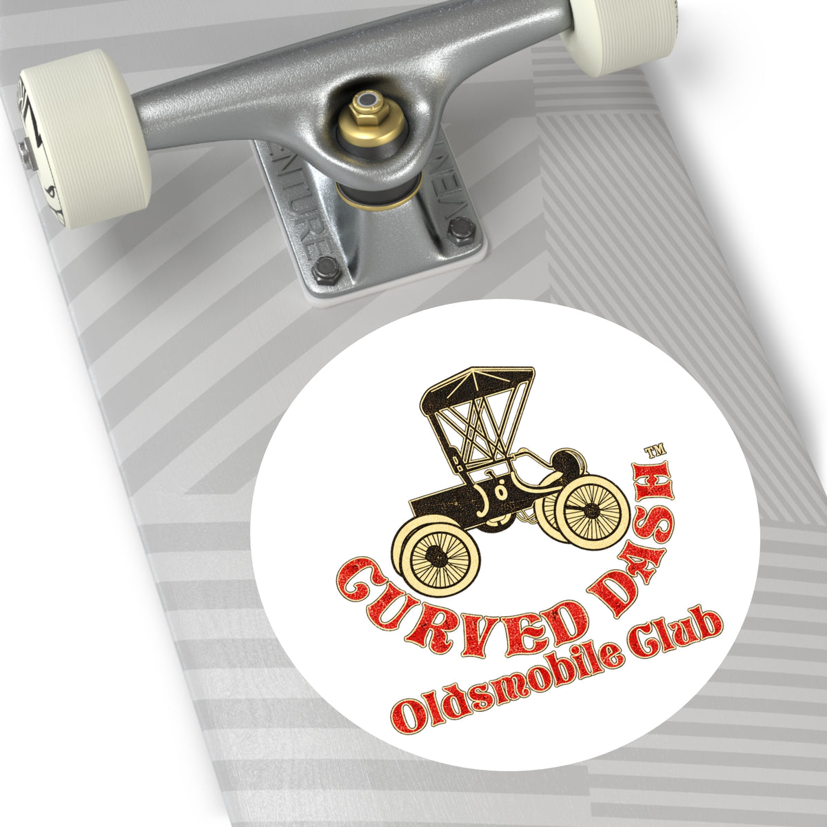 Curved Dash Oldsmobile Club Round Vinyl Sticker — Great for Windshields!