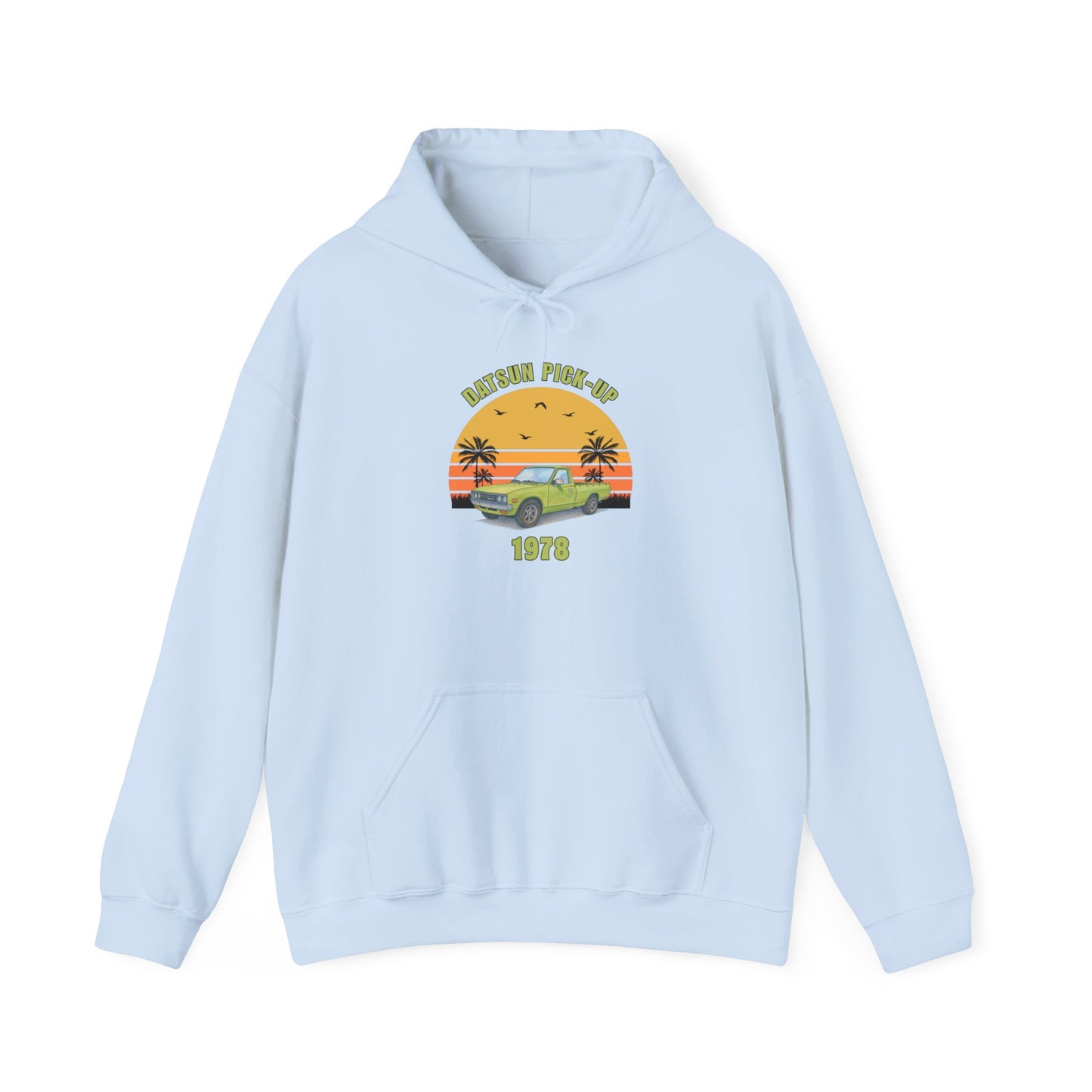 1978 Datsun Pickup Hoodie — 'Mustang Pony-80' Retro Sunset Graphic Sweatshirt (1978)