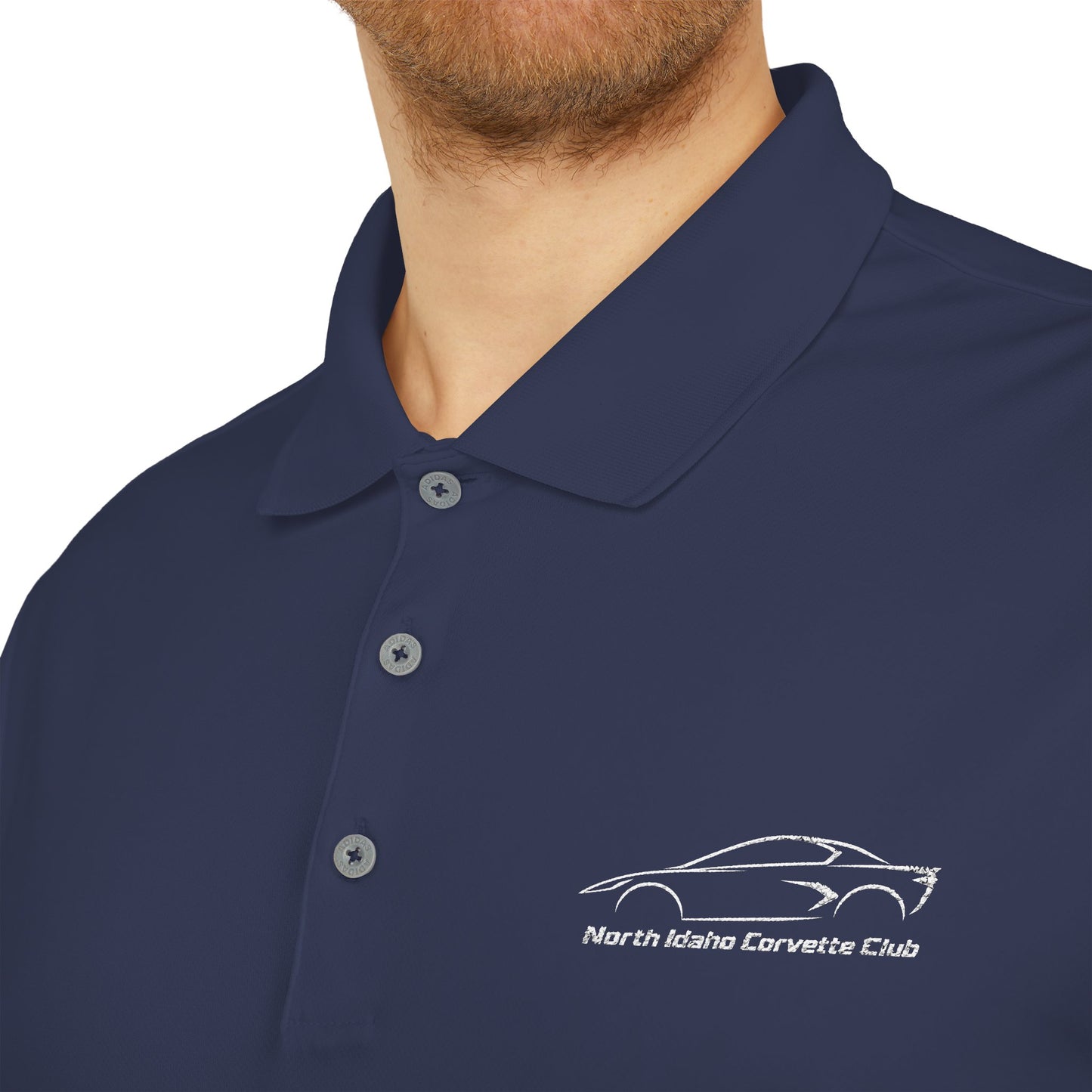 North Idaho Corvette Club White Embroidered Polo — adidas Unisex Performance Polo