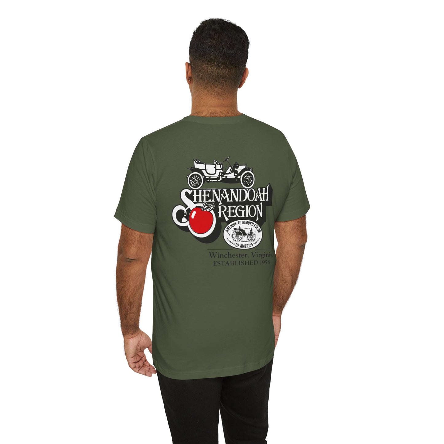 Shenandoah Region AACA Tee — Small White AACA Logo on Front and Large White Shenandoah Region AACA Logo on Back