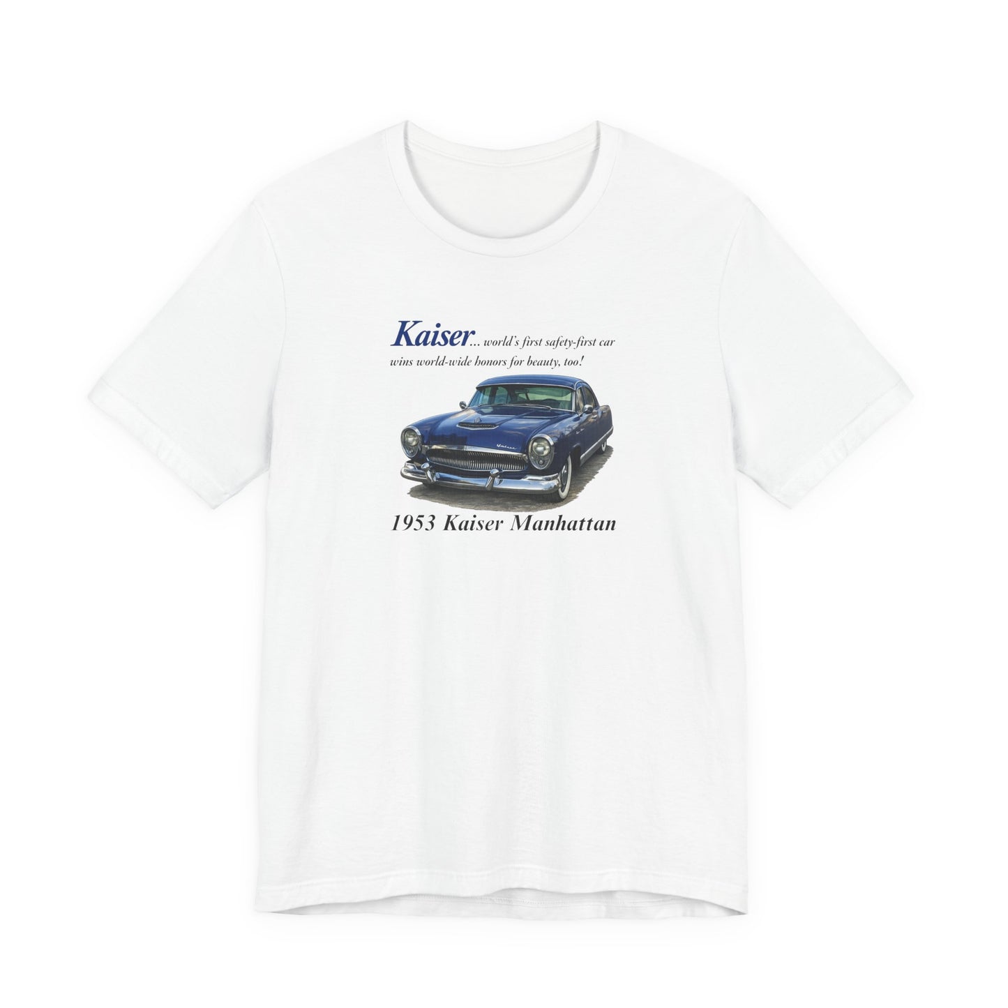 1953 Kaiser Manhattan Classic Car Tee — Vintage Blue Automobile Graphic T-Shirt
