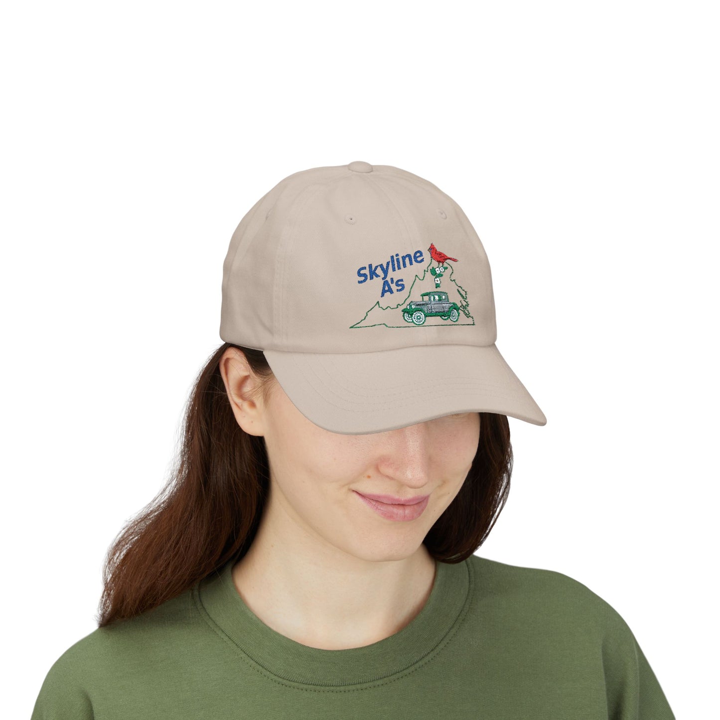 Skyline A's Embroidered Dad Hat — Vintage Car & Cardinal Design