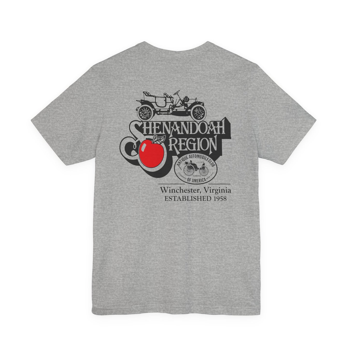 Shenandoah Region AACA Winchester VA Tee - Small AACA Logo Front and Large Shenandoah Region AACA Logo on Back